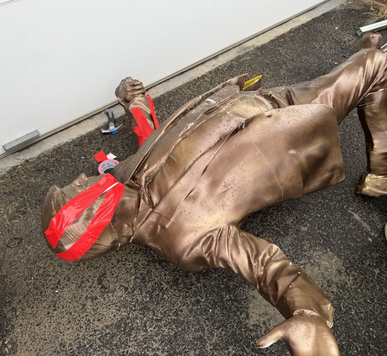 The Secret Handshake, the tiny anonymous group who claim to be behind the statue, said their creation was destroyed early Wednesday morning