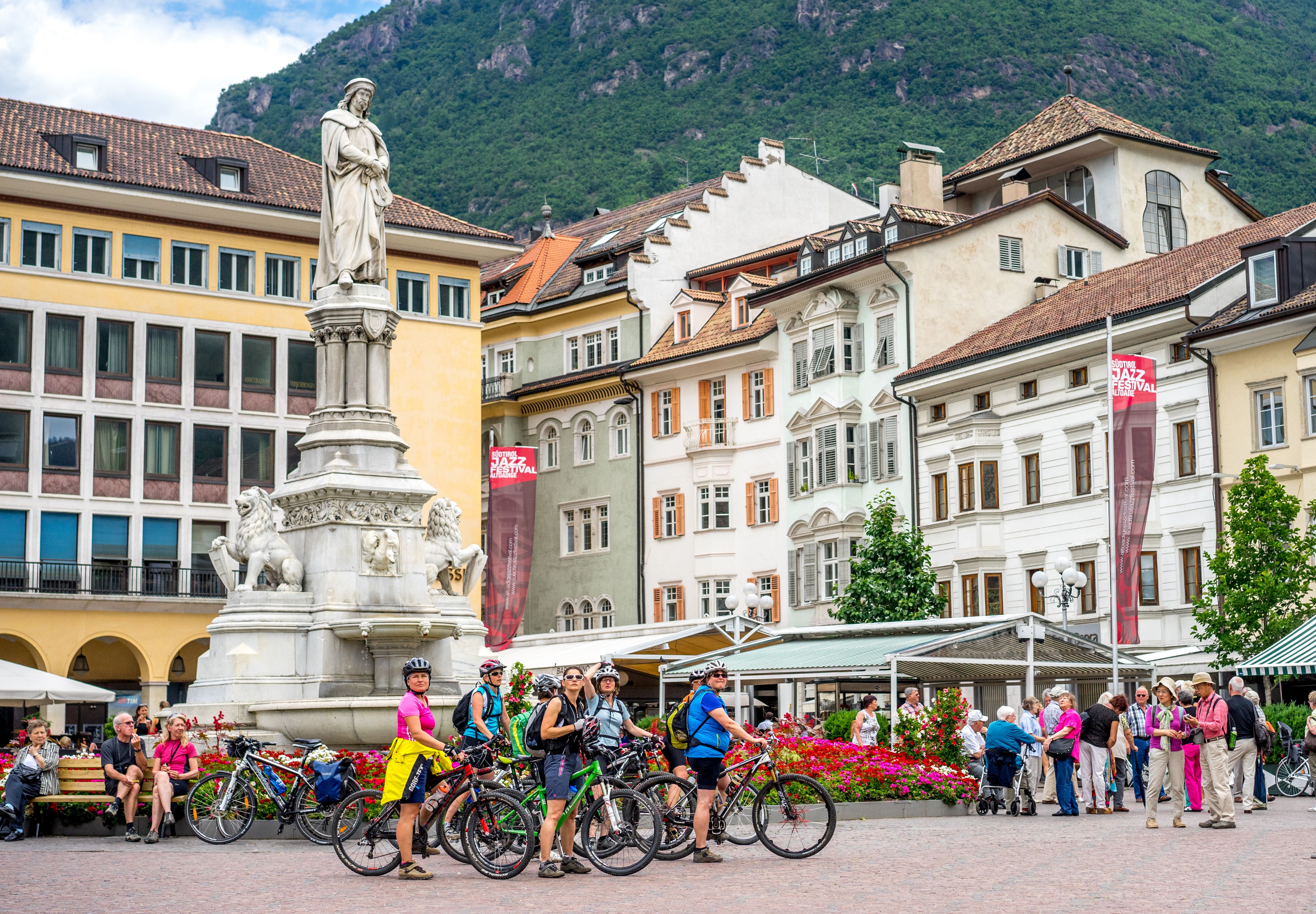 Tourists in the city of Bolzano in South Tyrol