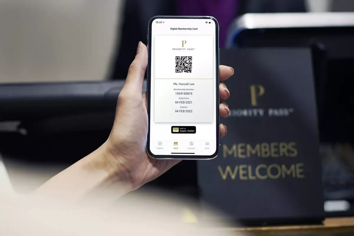 Apply online and download your digital membership card on the Priority Pass app