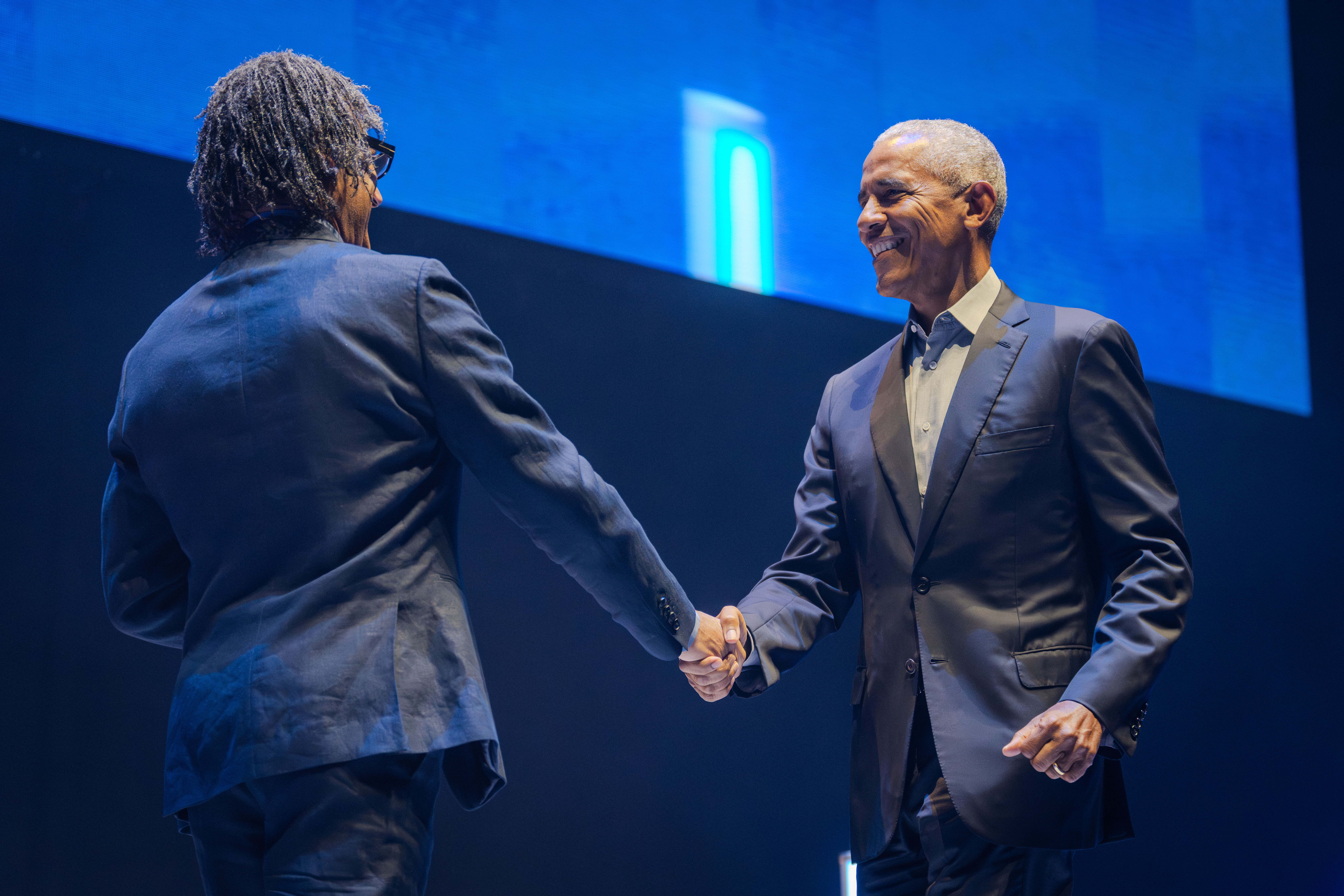 Obama was greeted by cheers and rapturous applause by the 14,000-strong crowd