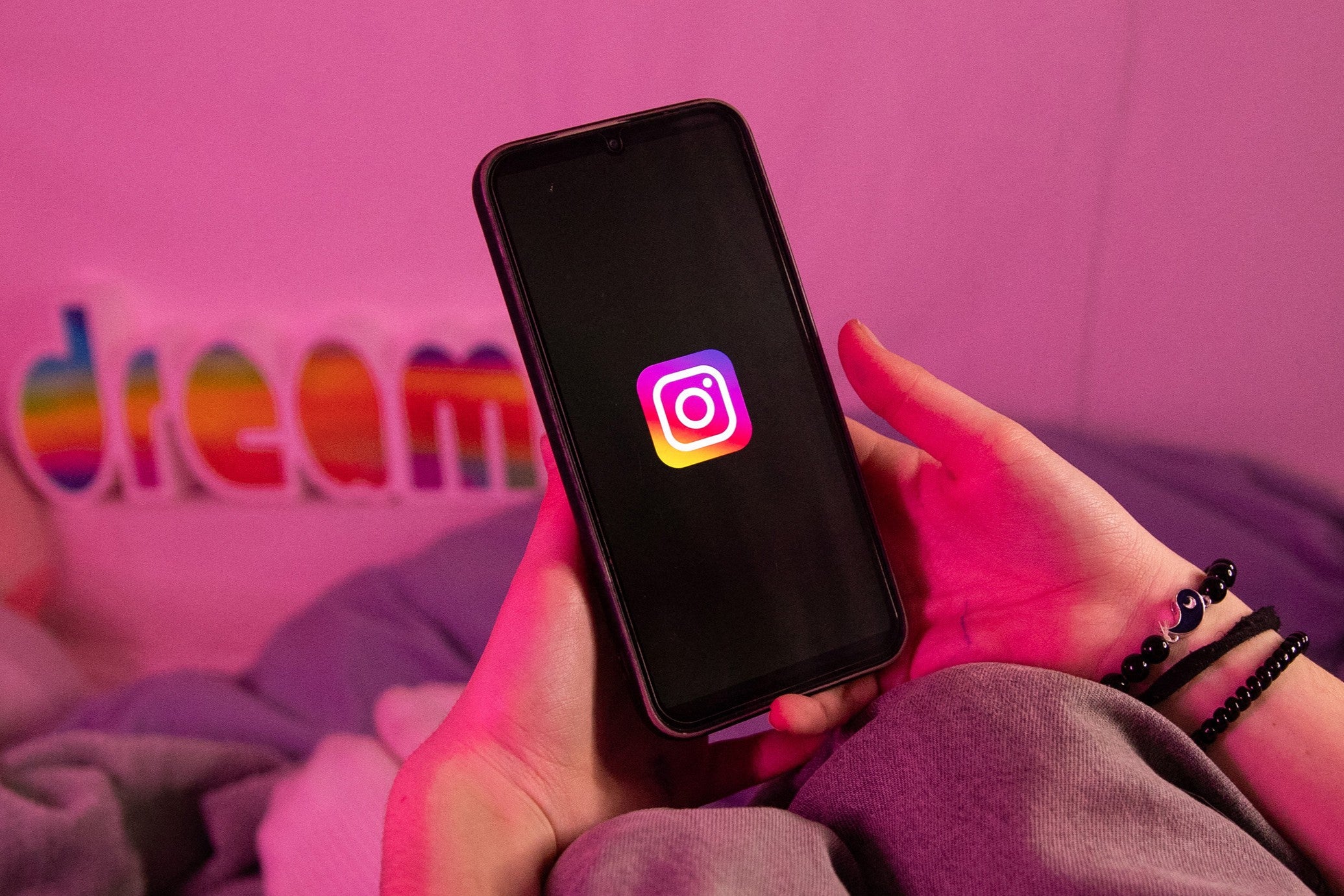 A phone displaying the Instagram social media logo in Kerlouan in Brittany in France on 25 February 2025