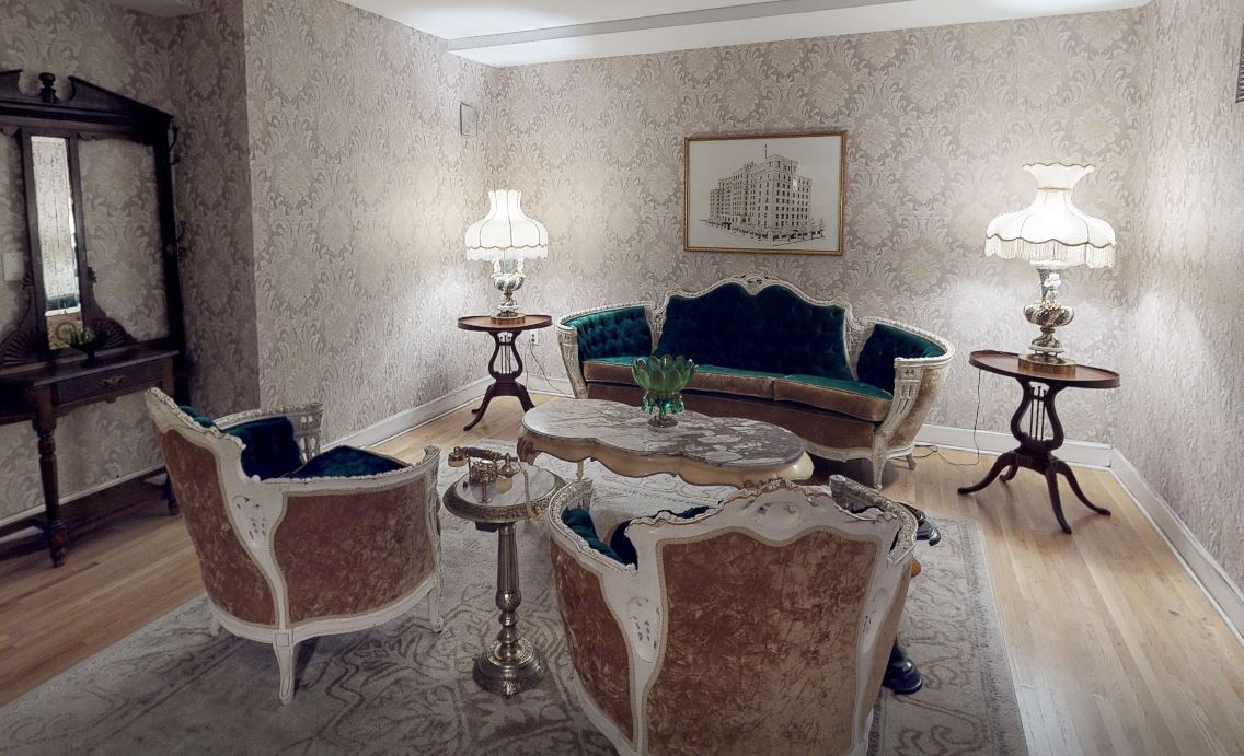 The living room area in The Read House Hotel's Room 311, which is said to be haunted by the restless spirit of Annalisa Netherly, allegedly murdered in the bathtub by a jealous lover