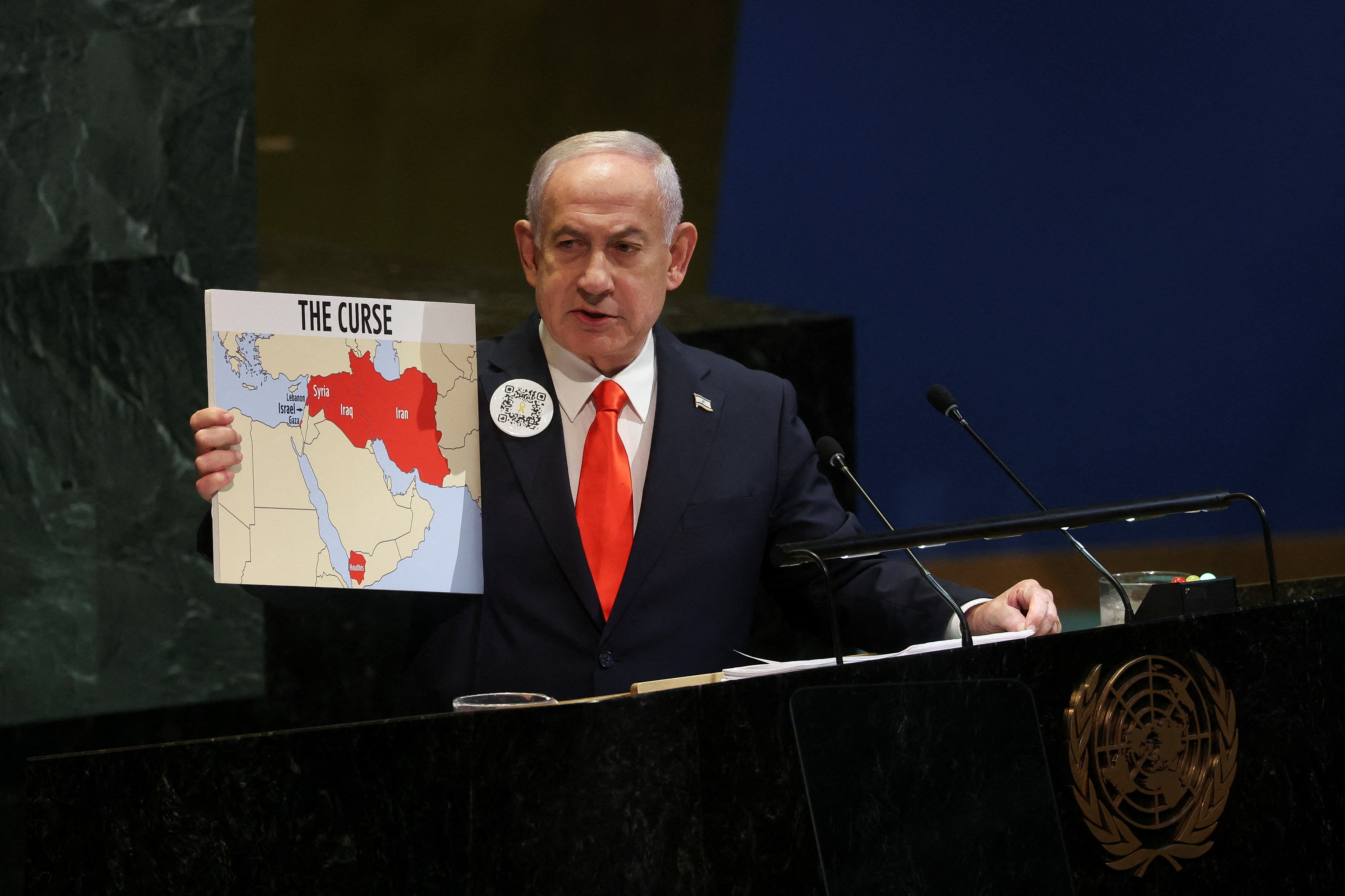 Benjamin Netanyahu told UN General Assembly delegates they ‘appease evil’