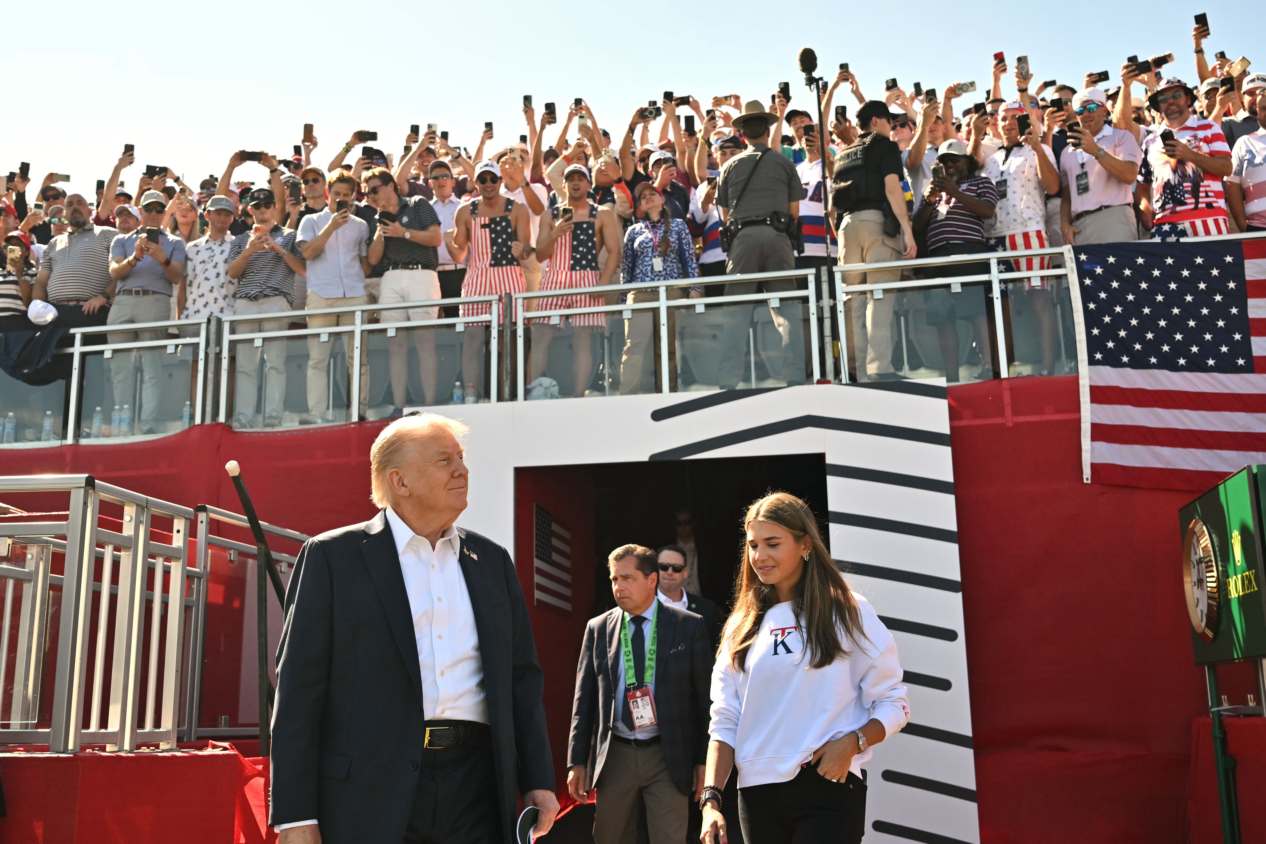 US President Donald Trump attended the Ryder Cup on Friday (Mandel Ngan/Pool Photo via AP)