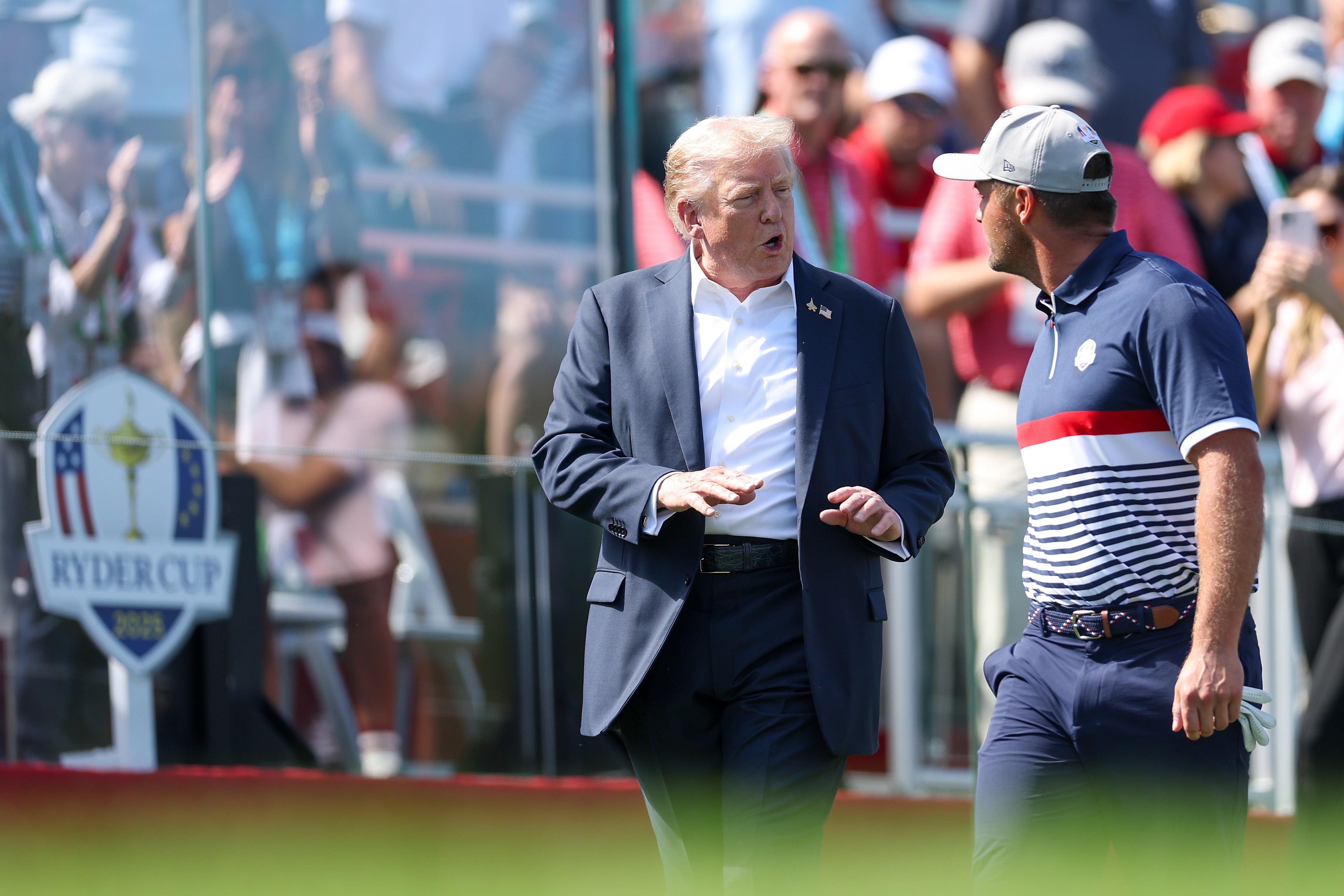 Donald Trump turned up at Bethpage Black to encourage the US team
