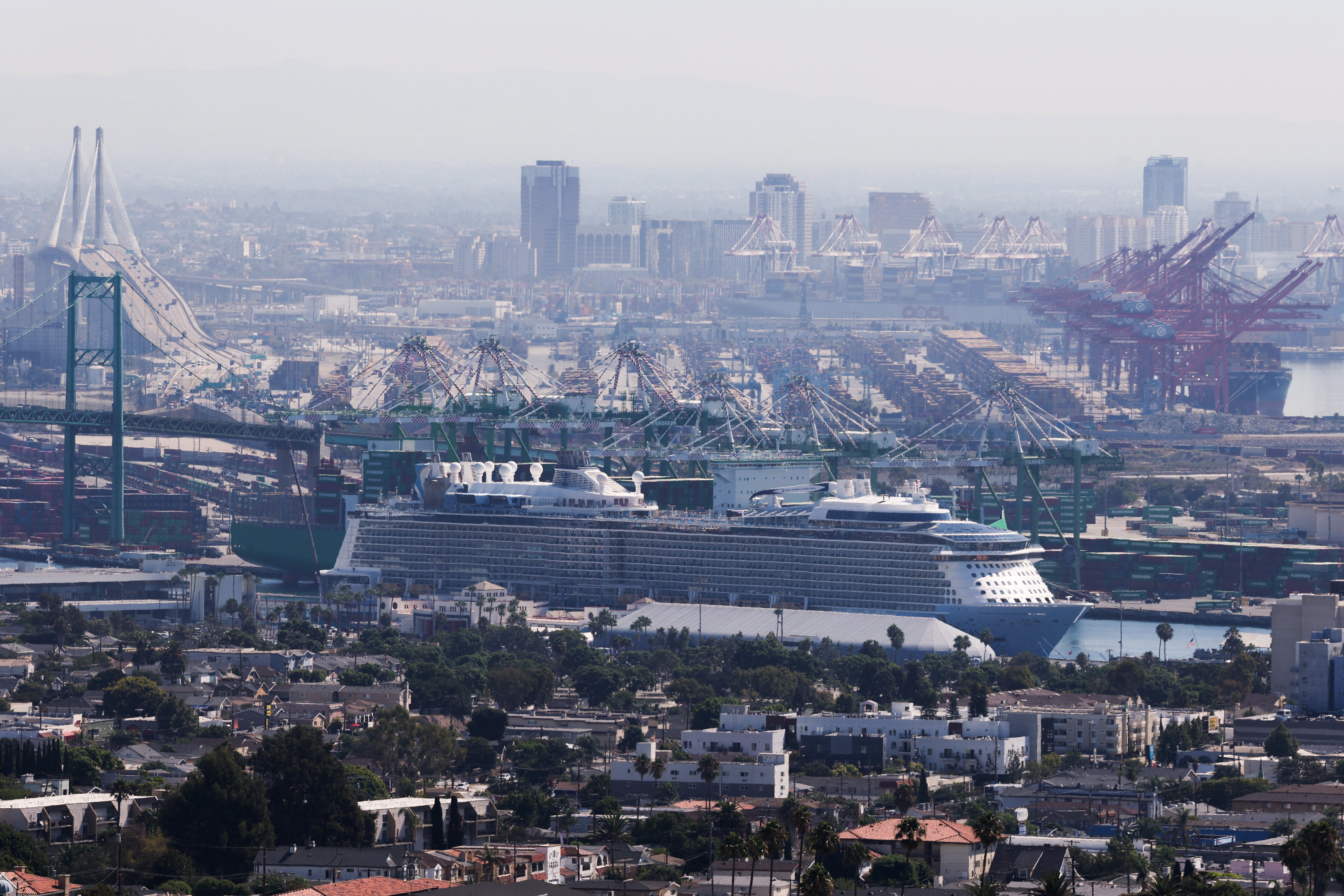 Skies in Los Angeles, California, are affected by pollution from ports and the shipping industry