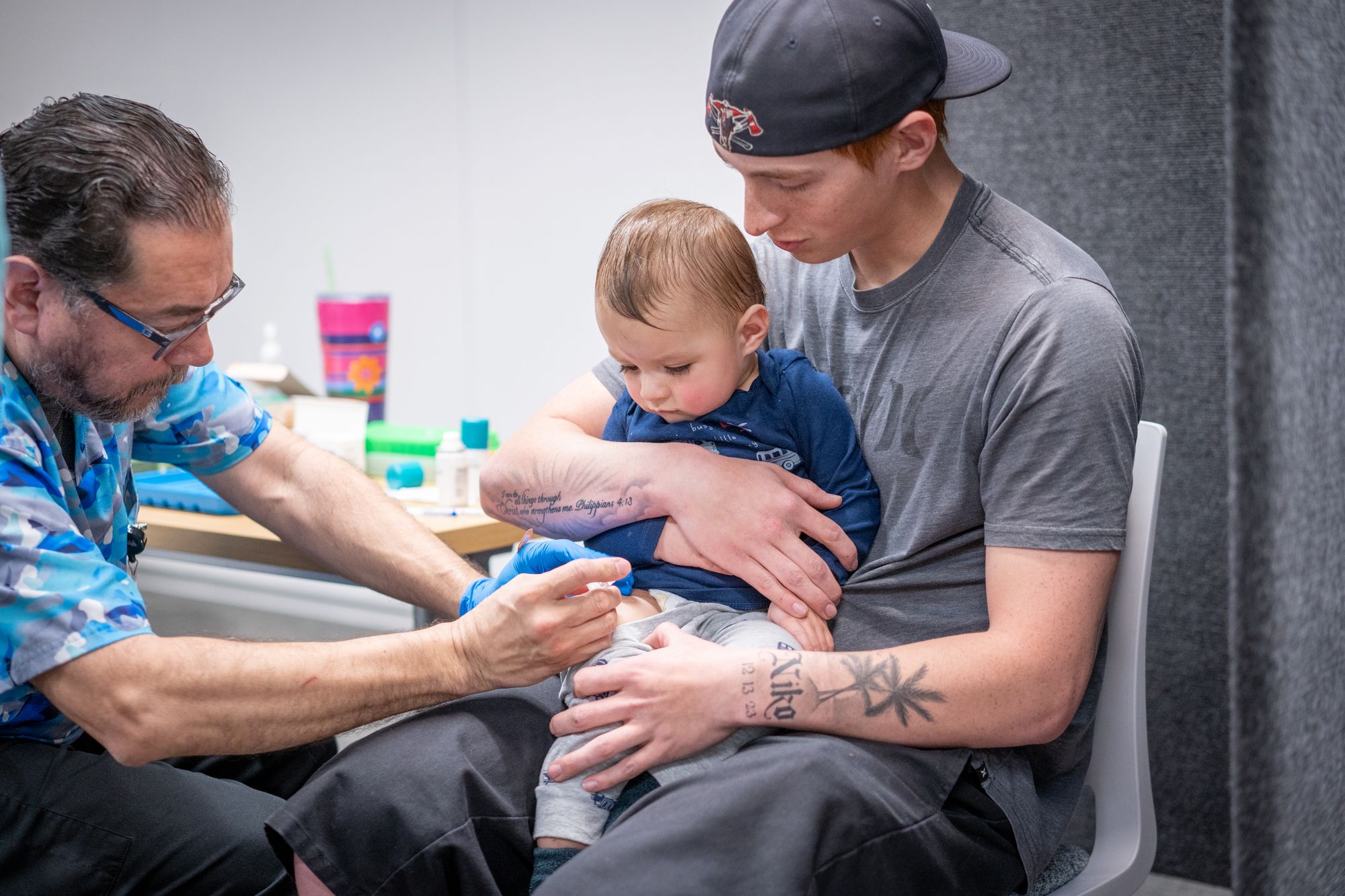 A 14-month-old boy gets his MMR shot at a vaccine clinic in Texas in March