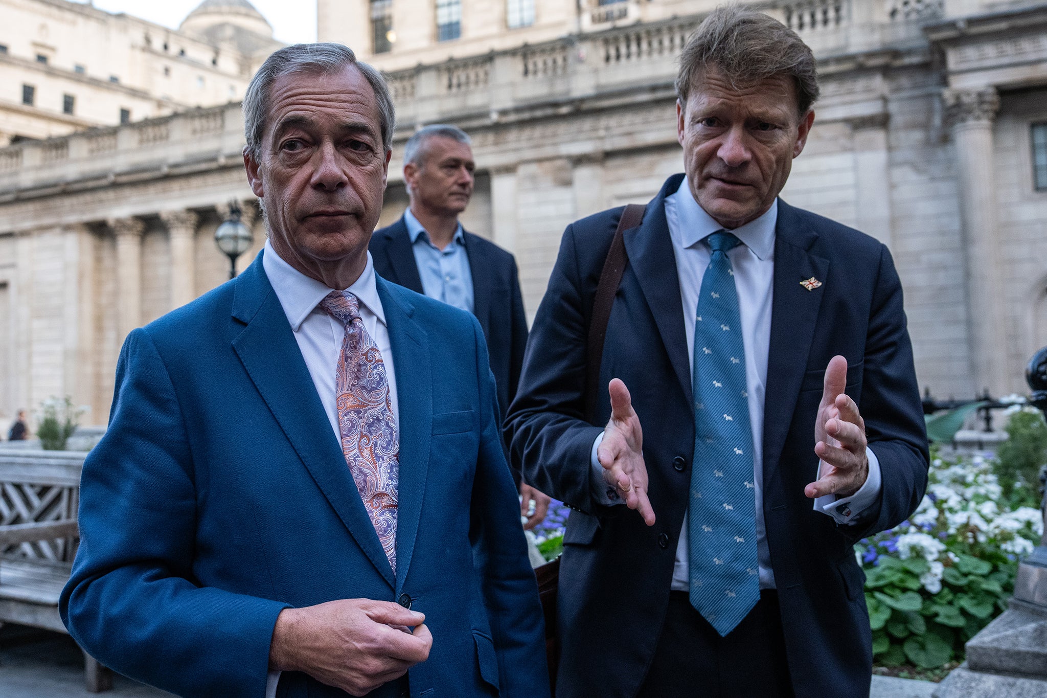 <p>Nigel Farage and Richard Tice outside the Bank of England on Thursday</p>