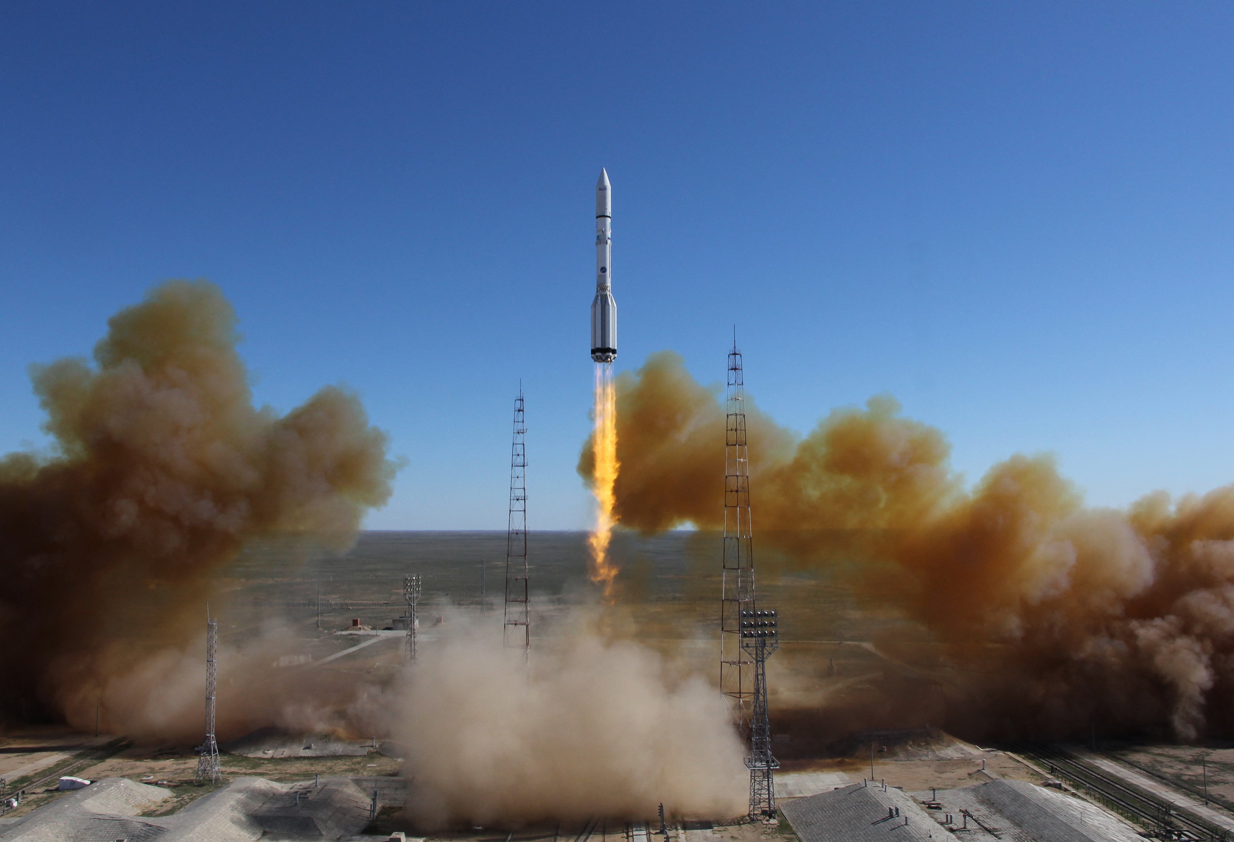 A rocket with Russian relay satellite Luch-5V aboard launches from Kazakhstan’s Baikonur cosmodrome in 2014