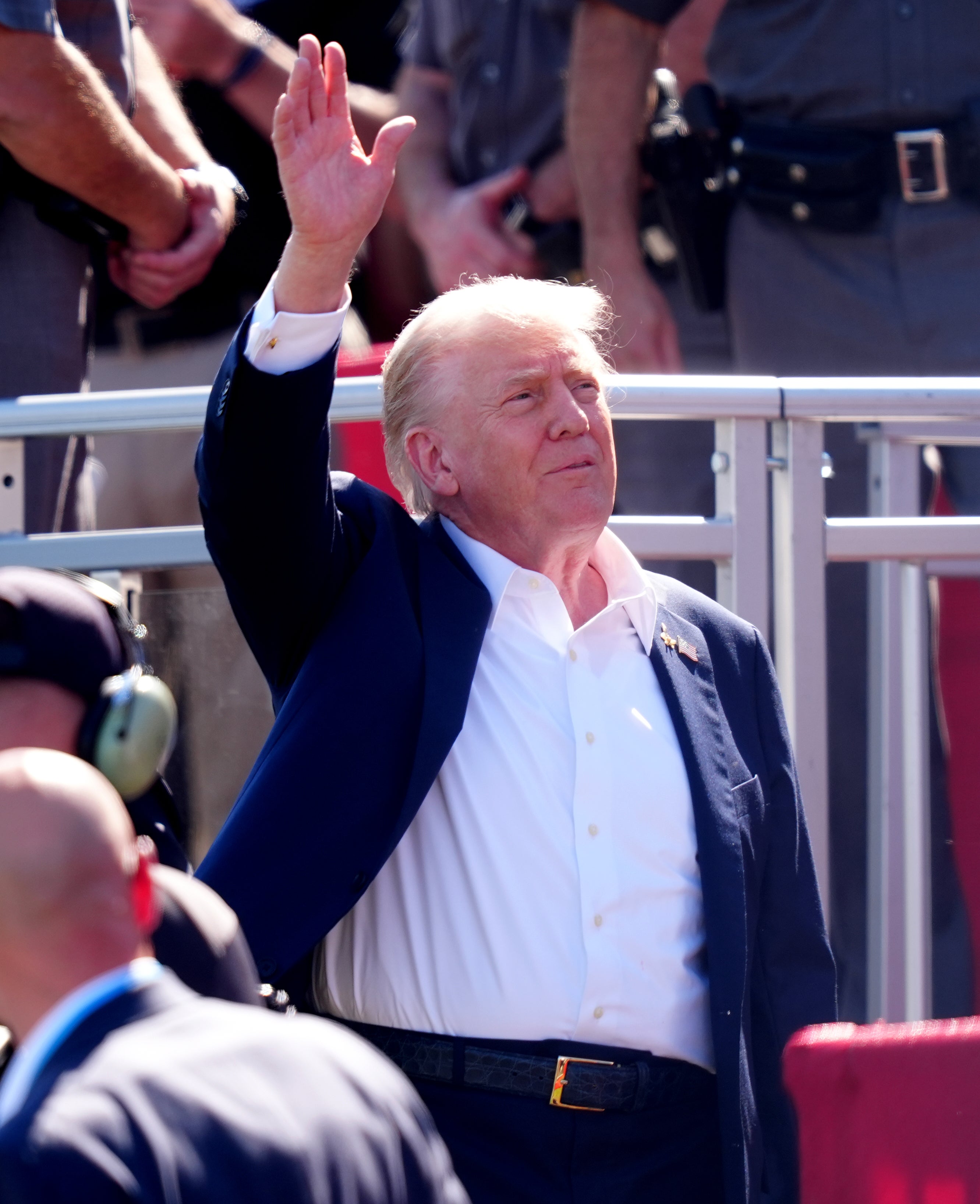 US President Donald Trump on day one of the 2025 Ryder Cup (David Davies/PA)