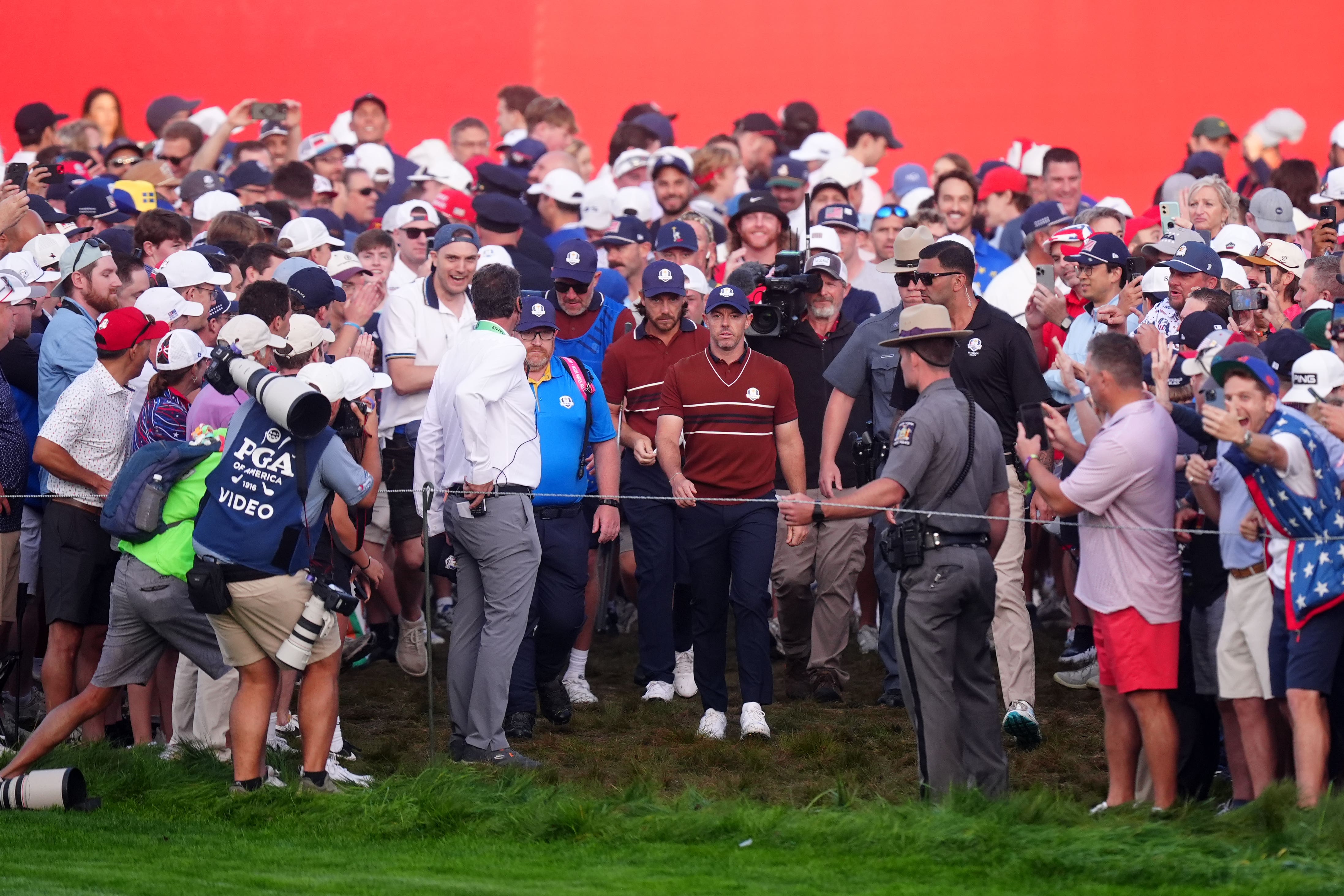 Rory McIlroy and Tommy Fleetwood led from the front as Europe’s strong start to the 45th Ryder Cup continued (Mike Egerton/PA)