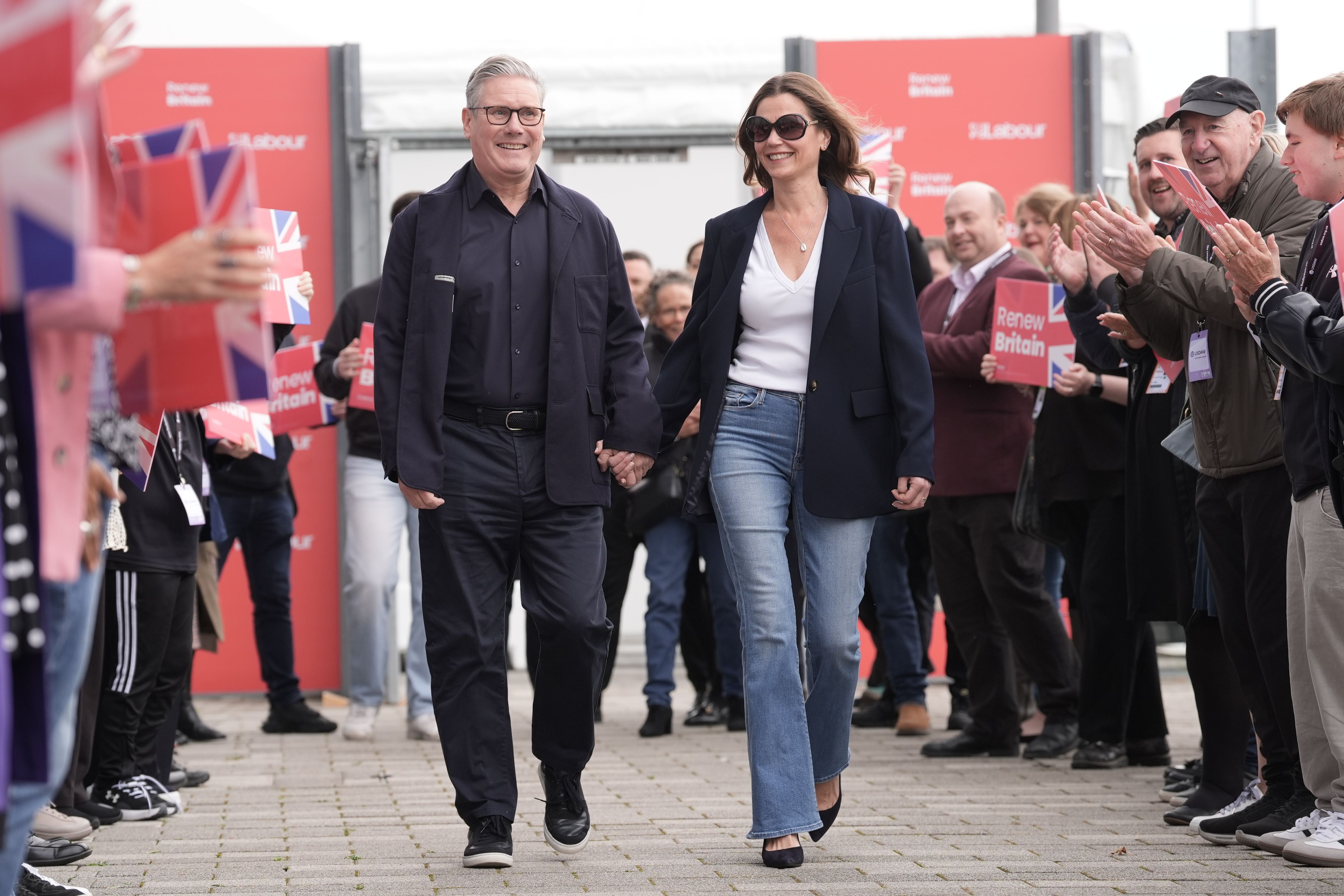 Prime Minister Sir Keir Starmer and his wife, Lady Starmer, arriving ahead of the Labour Party Conference (Stefan Rousseau/PA)