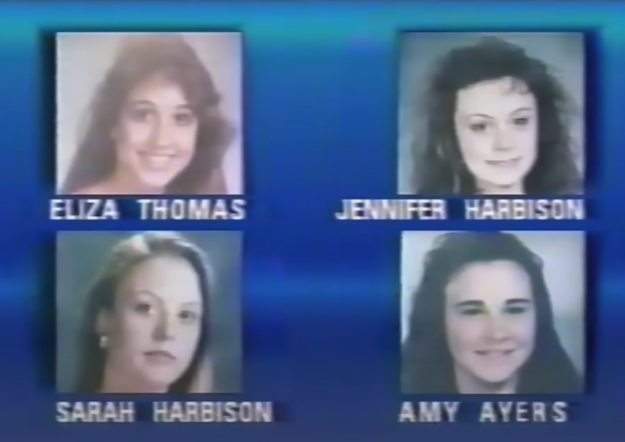 At the time of the murders, 17-year-olds Jennifer Harbison and Eliza Thomas worked at the yogurt shop, while 15-year-old Sarah Harbison and 13-year-old Amy Ayers were there with them as the shop closed for the night
