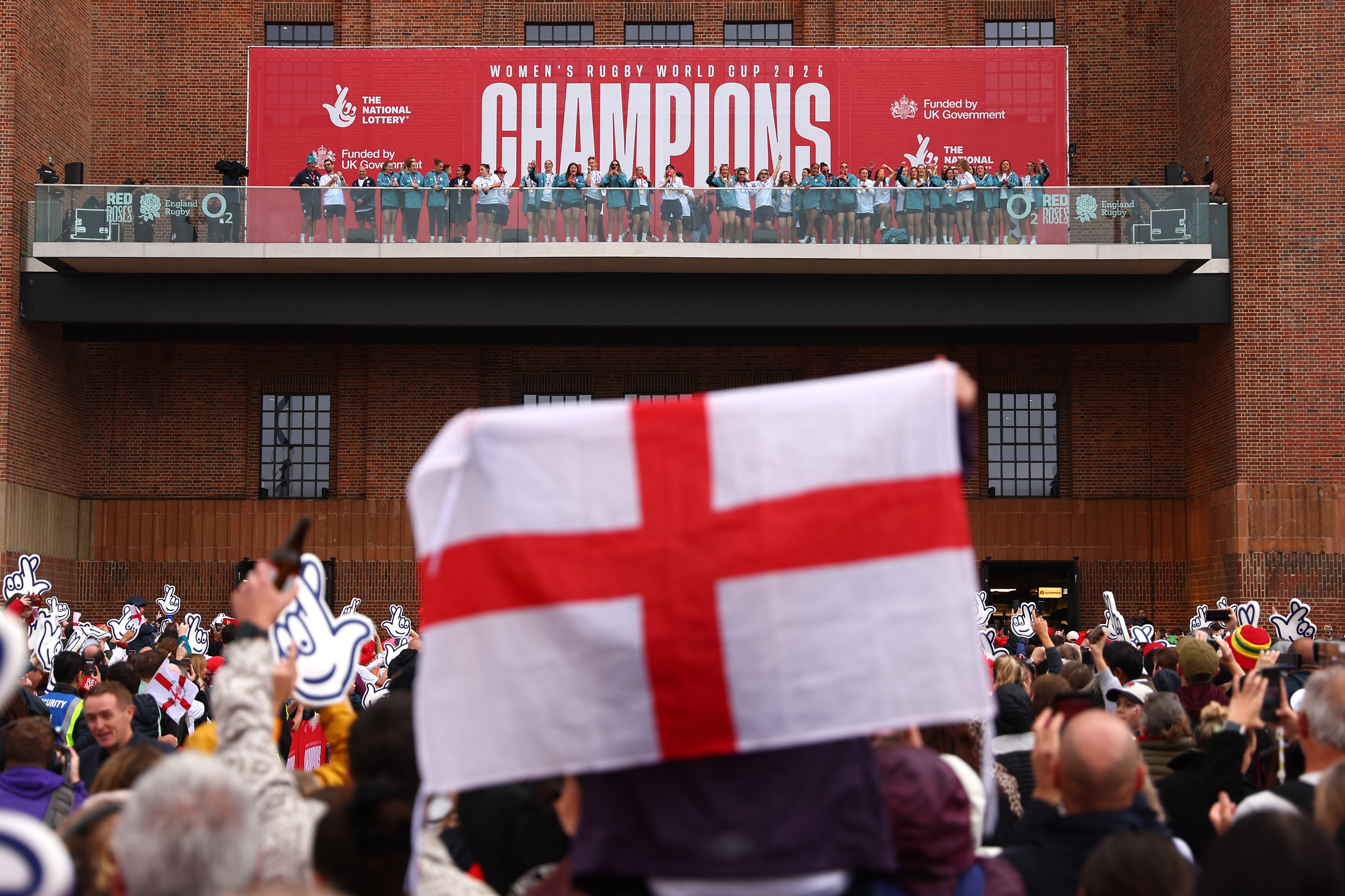 England fans gathered at Battersea Power Station to celebrate the Red Roses' success