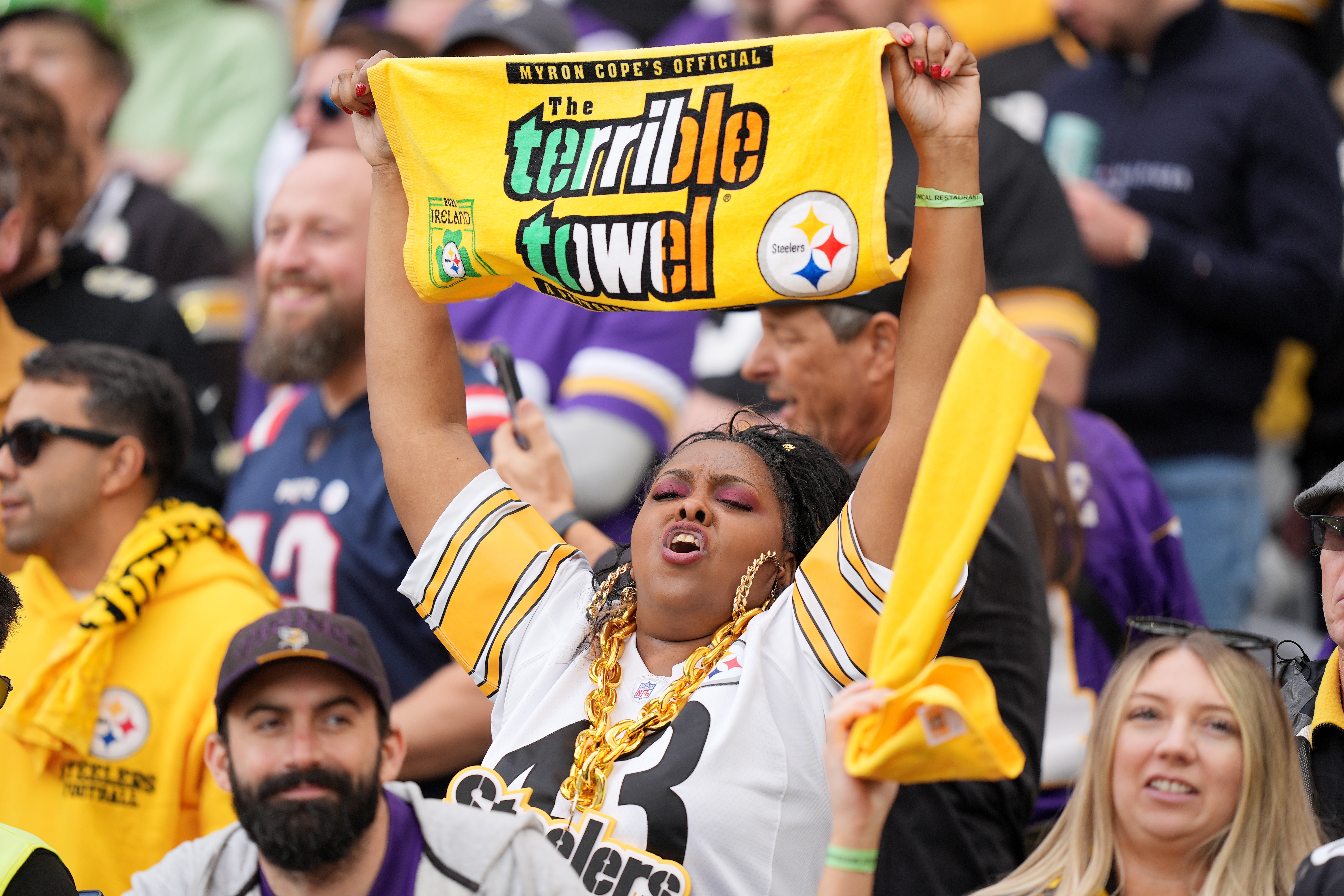 Pittsburgh Steelers fans show their support during the NFL International match at Croke Park in Dublin (Niall Carson/PA)