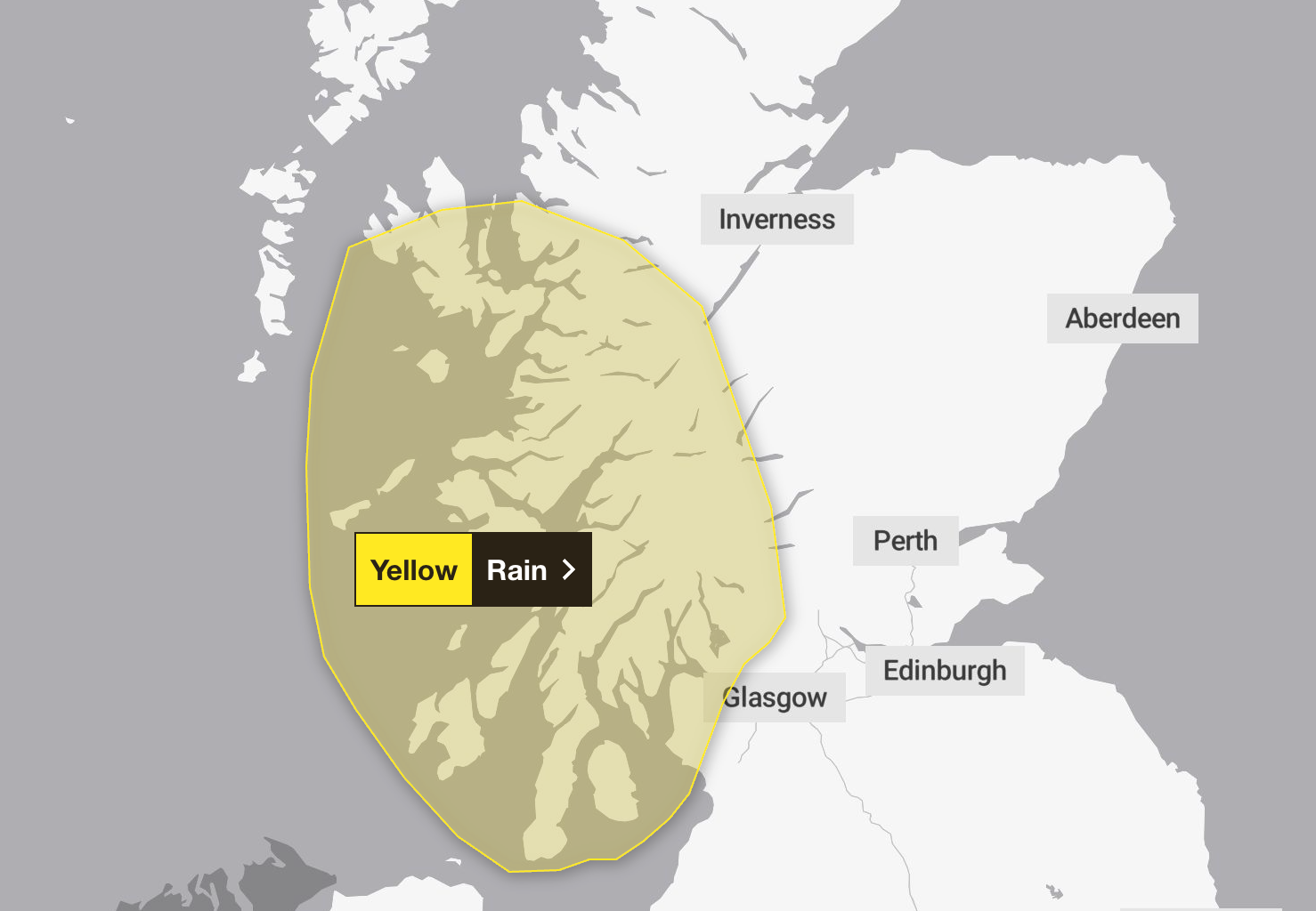 A yellow weather warning is in place for several parts of Scotland