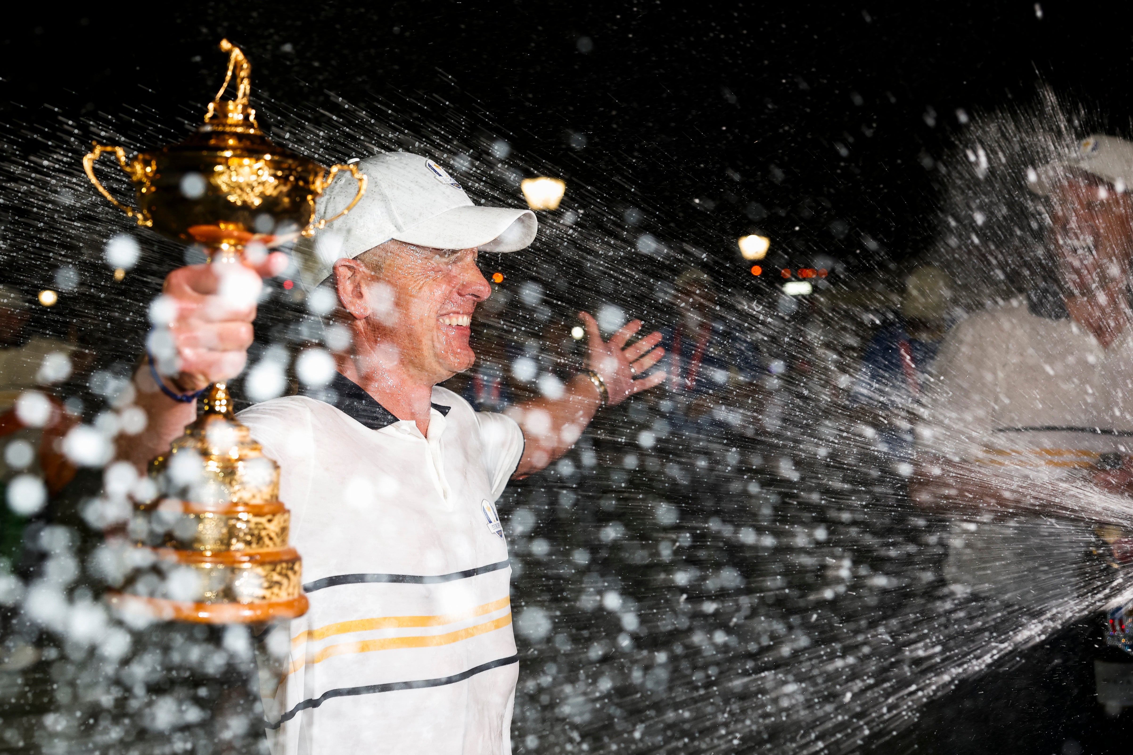 Luke Donald is showered in champagne after leading Europe to glory