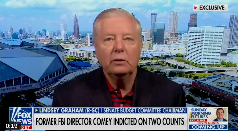 The South Carolina senator, a Trump loyalist, appeared on Fox News’ Sunday Morning Futures with Maria Bartiromo, where he said the case against former FBI director James Comey was ‘a long time overdue’