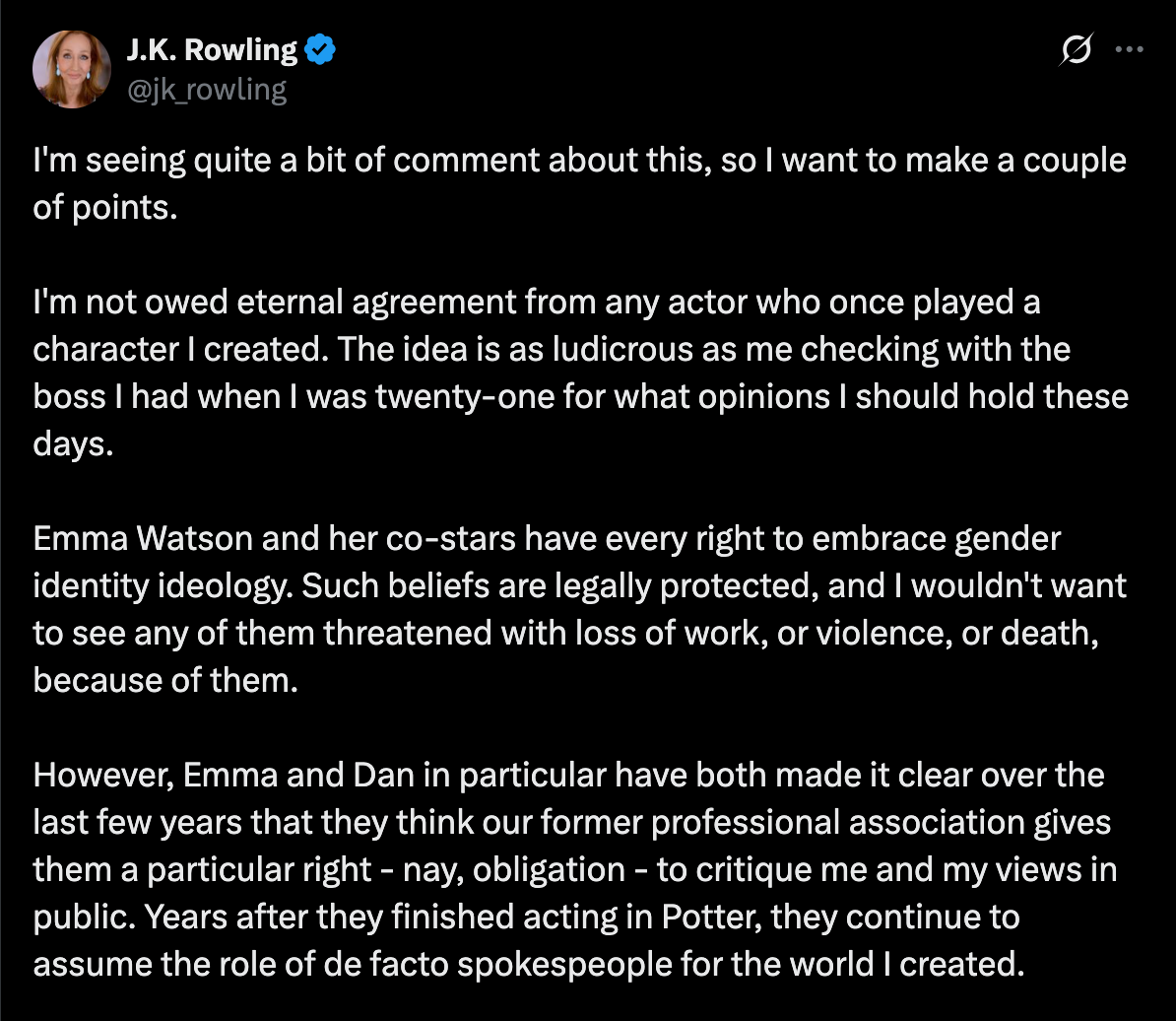 The billionaire author criticises ‘ignorant’ Emma Watson