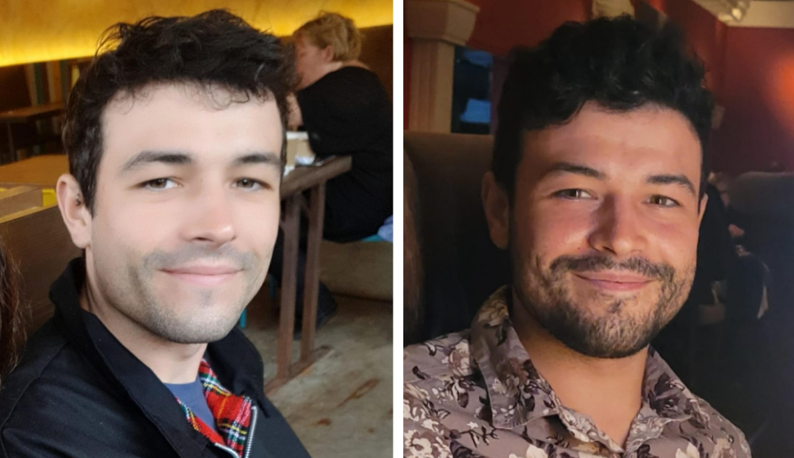 Rian is pictured on the left while deep into his ketamine addiction, and on the right following a period of being clean for eight months before he relapsed