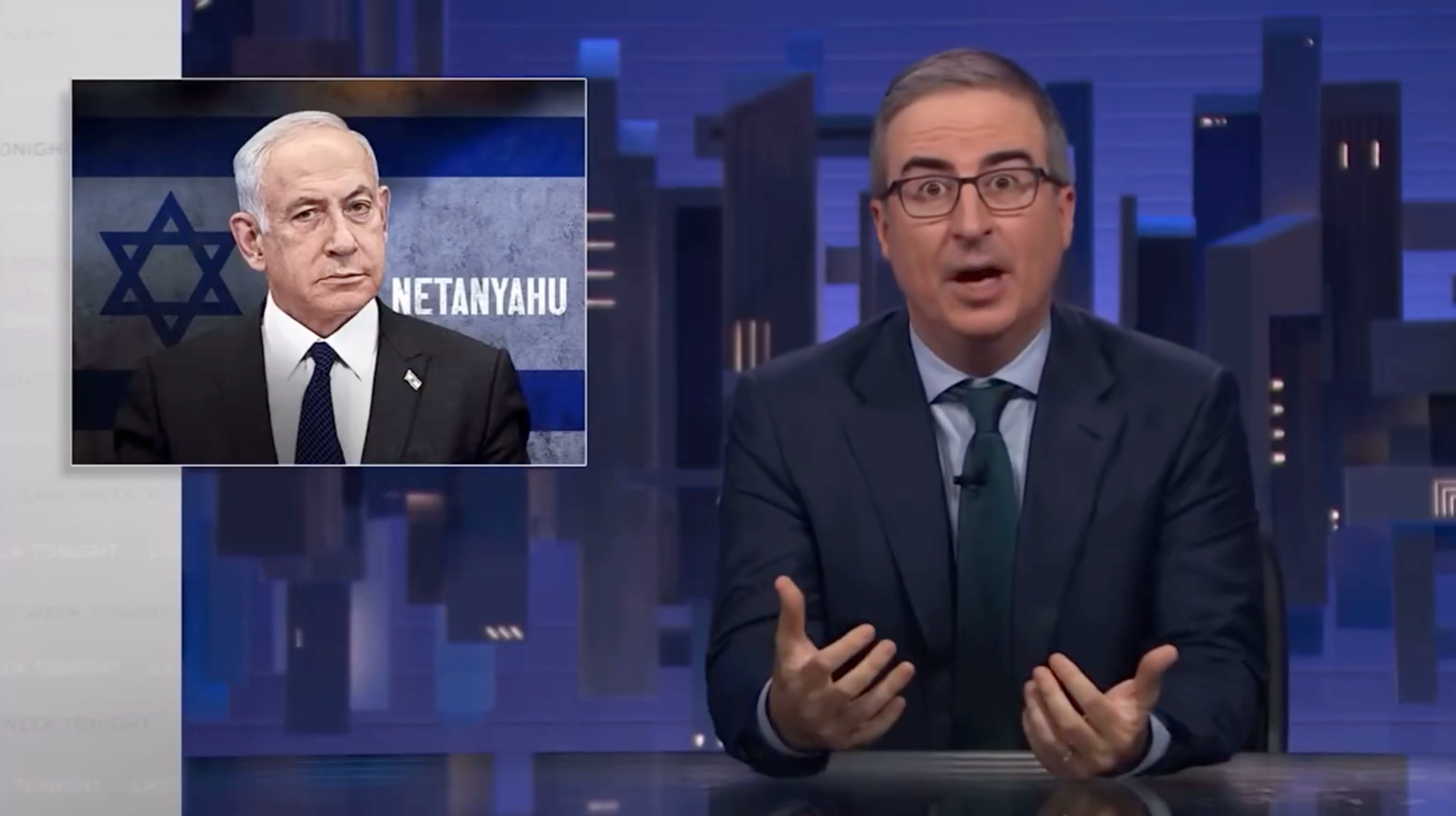 John Oliver rails against Israeli Prime Minister Benjamin Netanyahu on Last Week Tonight on Sunday September 28 2025