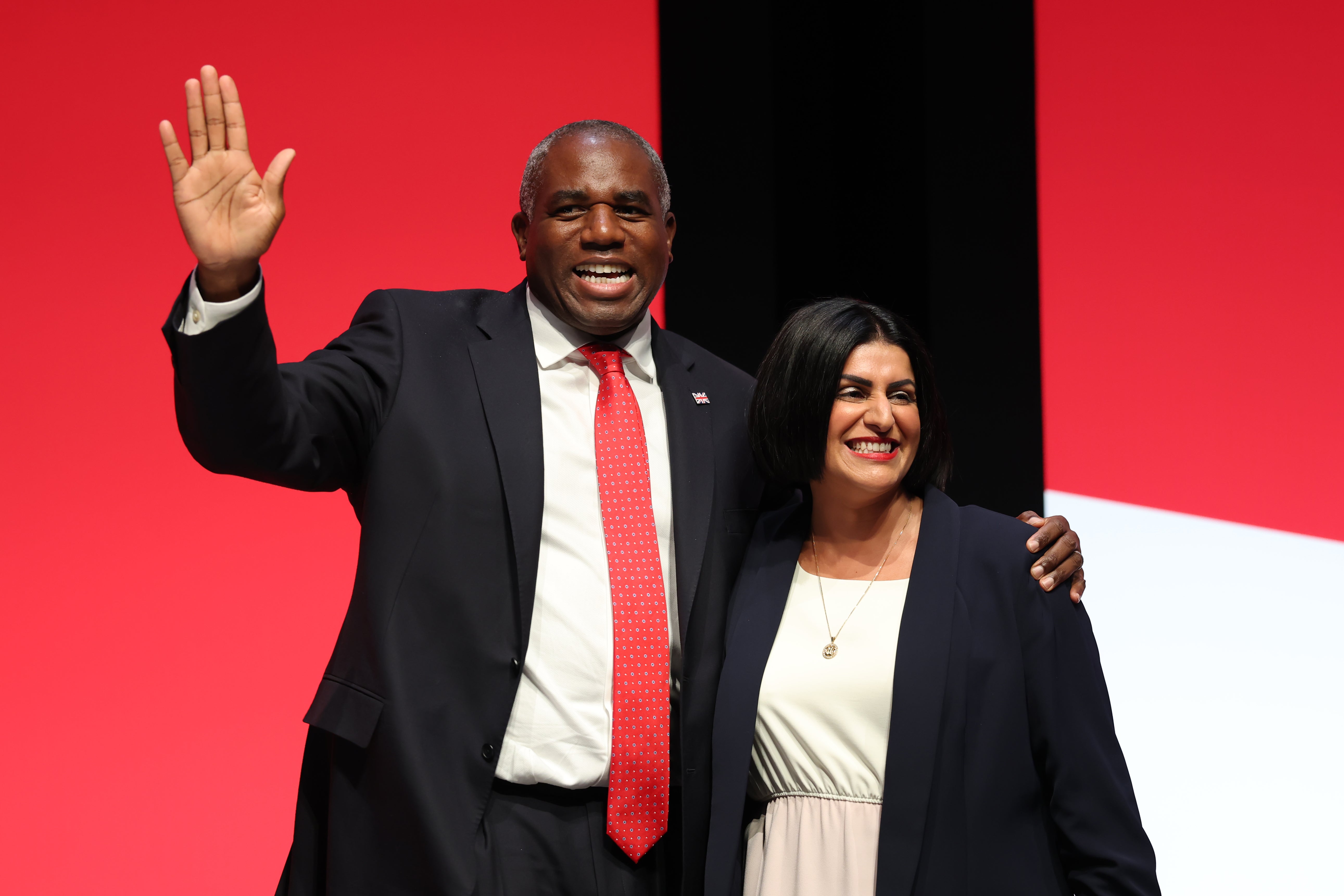 Mahmood and David Lammy on the main stage of the Labour conference in Liverpool