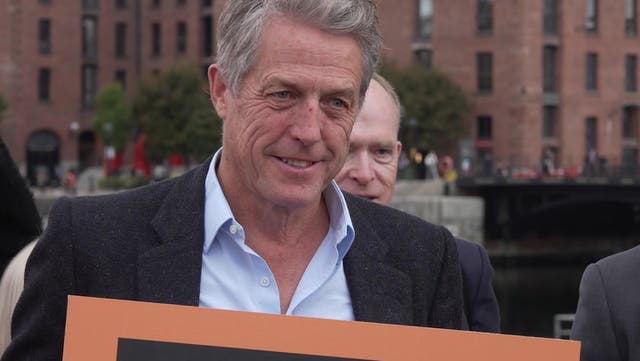 Hugh Grant joins protest outside Labour Party conference in Liverpool