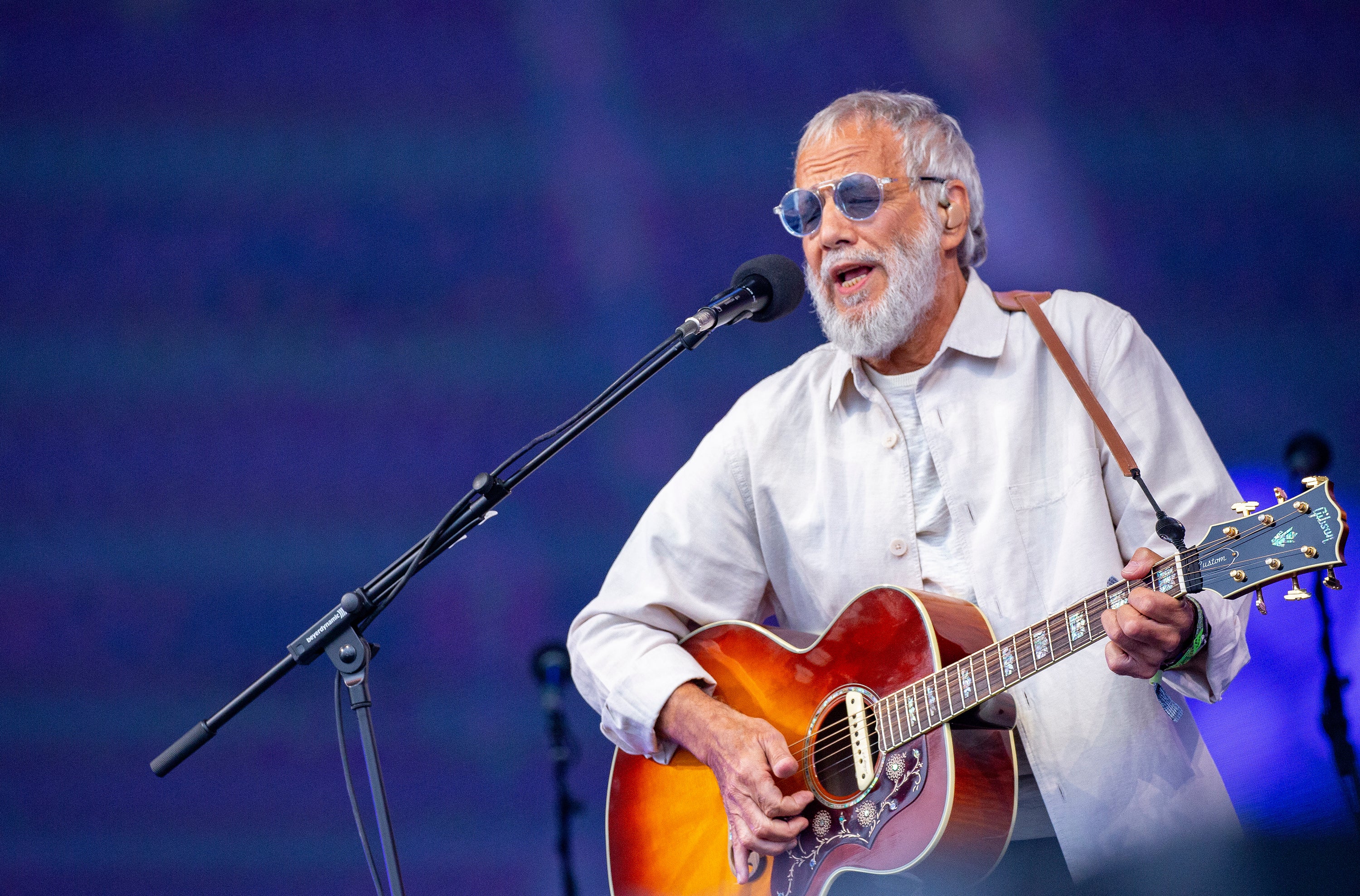 Yusuf Islam, the folk singer also known as Cat Stevens, performing at Glastonbury in 2023