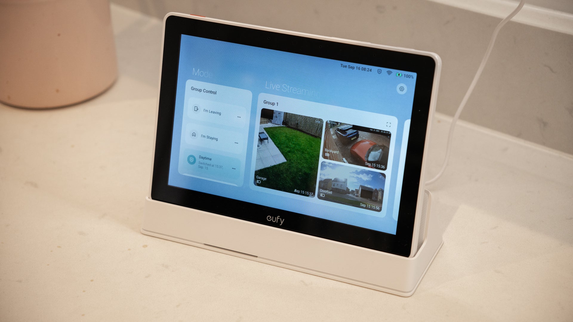 The Eufy E10 is a portable touchscreen for security camera streaming and security system control.