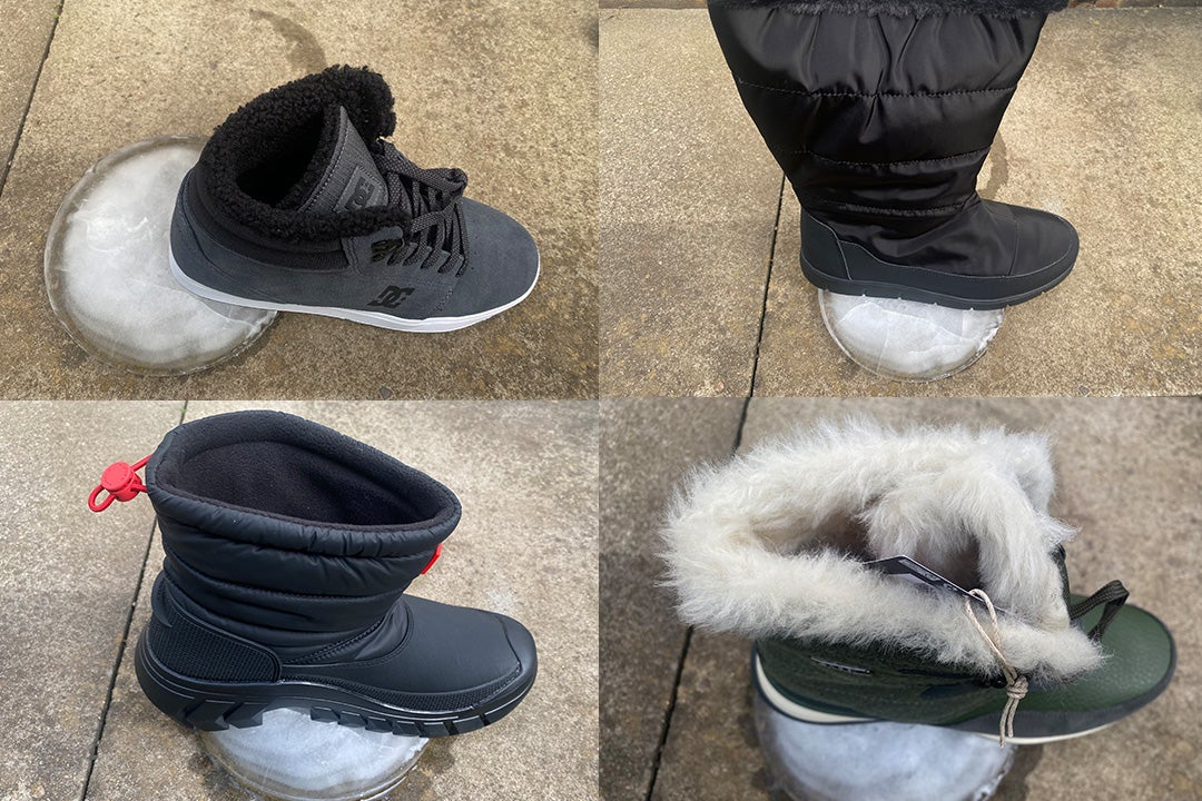 I put each boot’s tread to the test by sliding each across a block of ice