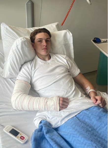 Fitzgerald suffered four broken vertebrae in his lower back and a broken elbow