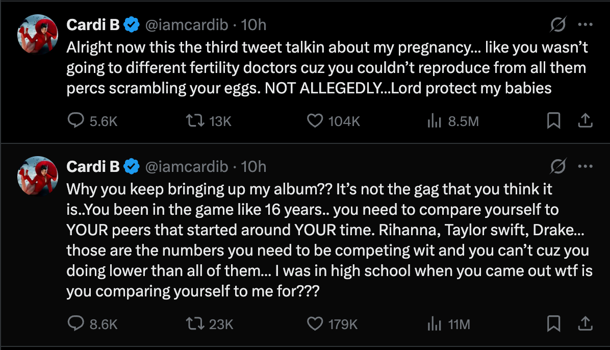 Cardi B calls out Nicki Minaj on X