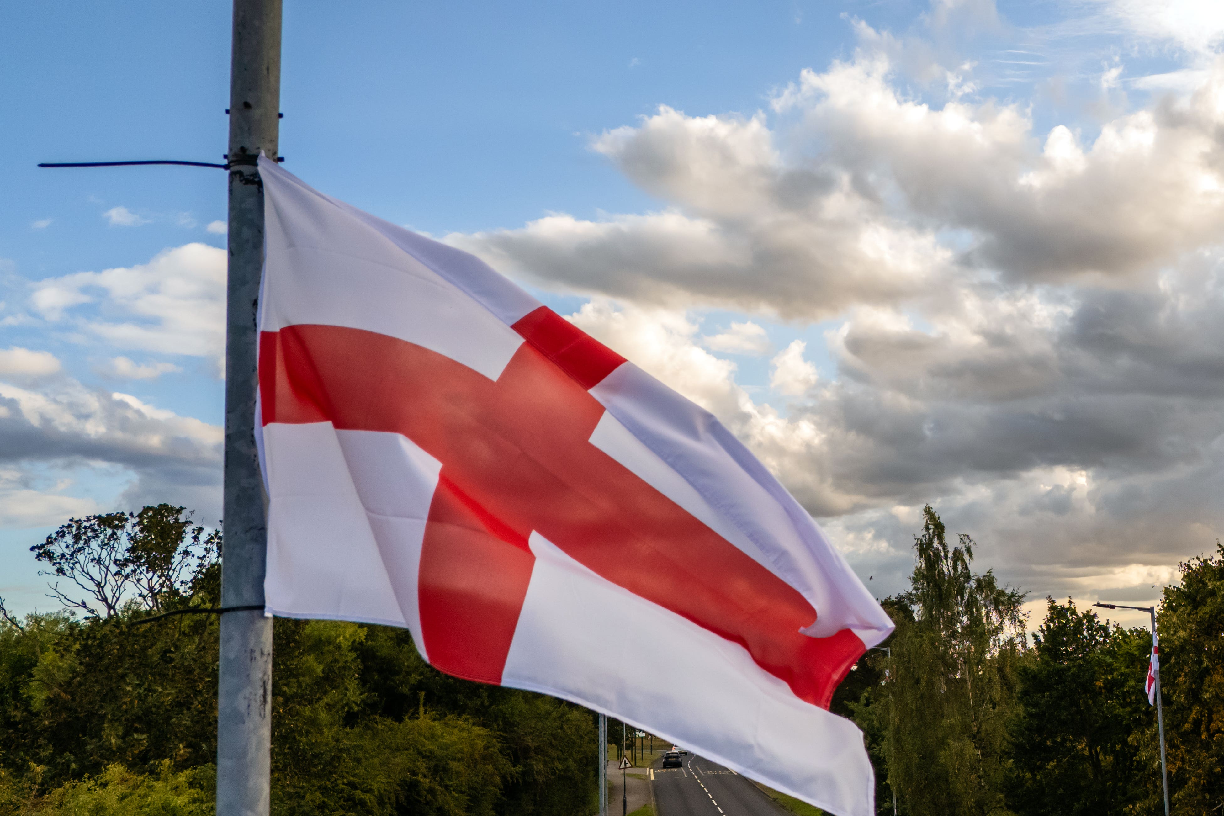 St George’s Cross flags fly from lampposts