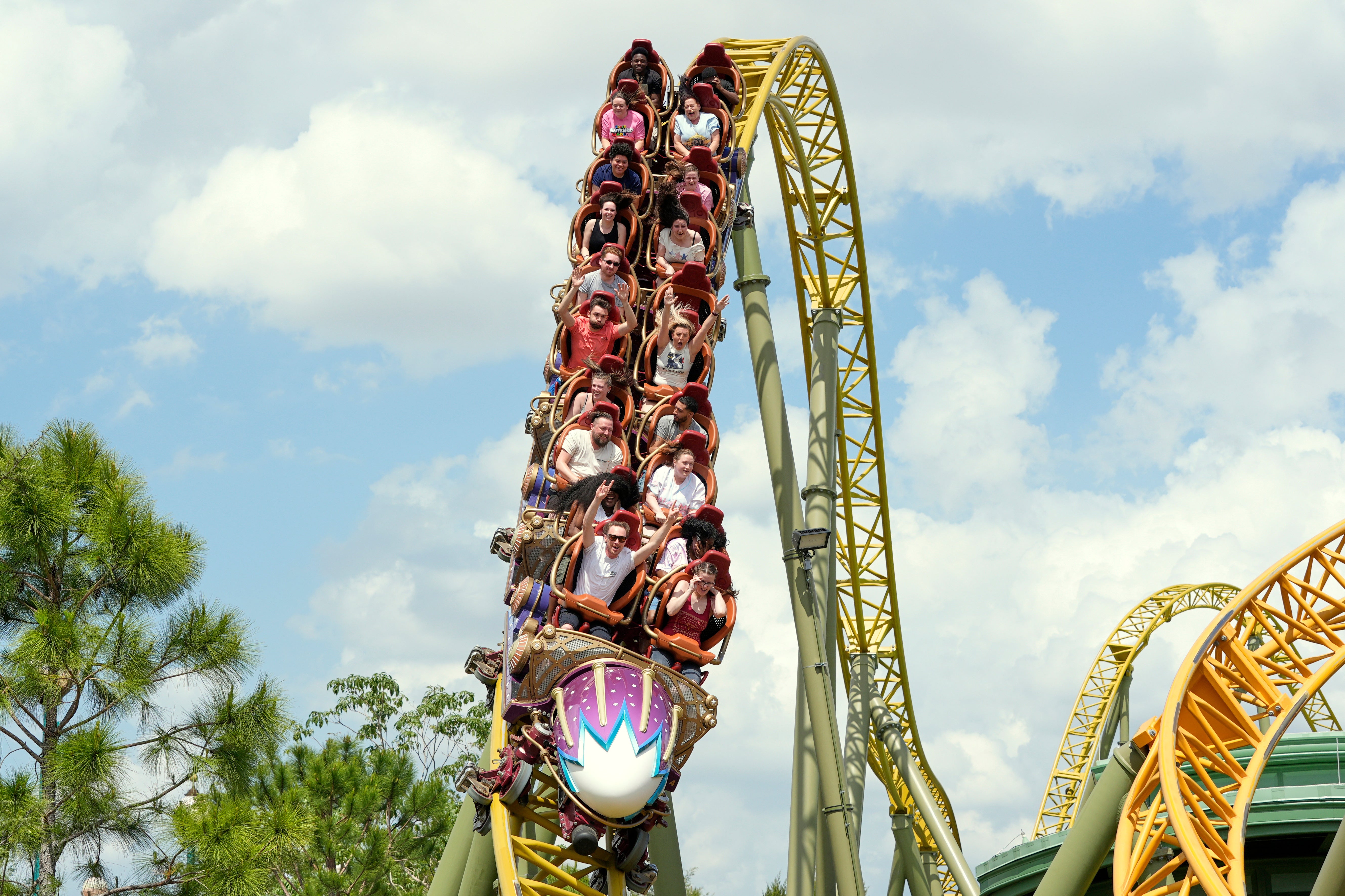 <p>A theme park guest has accused Universal Orlando of giving her a concussion on  Stardust Racers roller coaster, which is shown here</p>