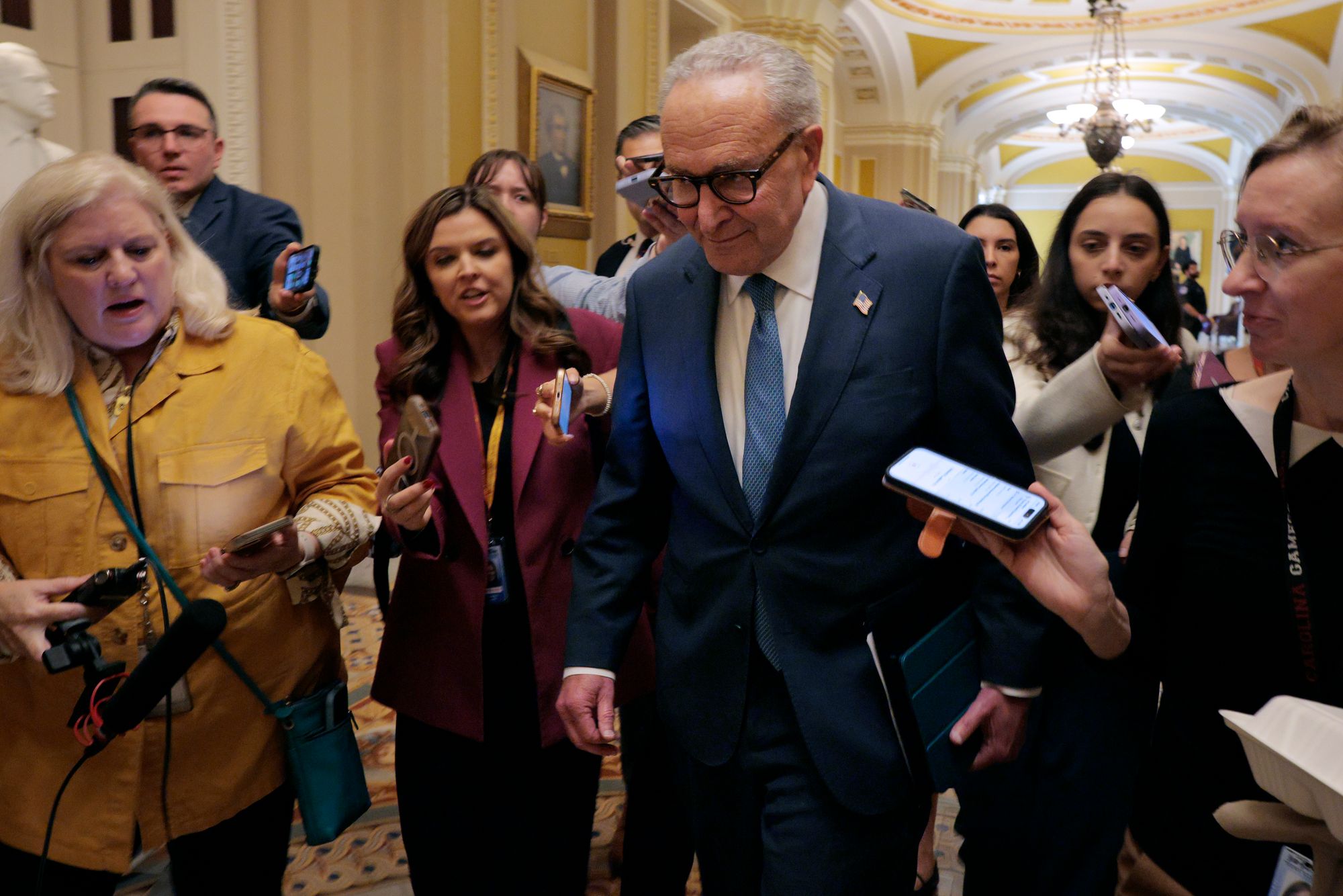 Senate Minority Leader Chuck Schumer leaves the U.S. Capitol for a meeting at the White House on 29 September