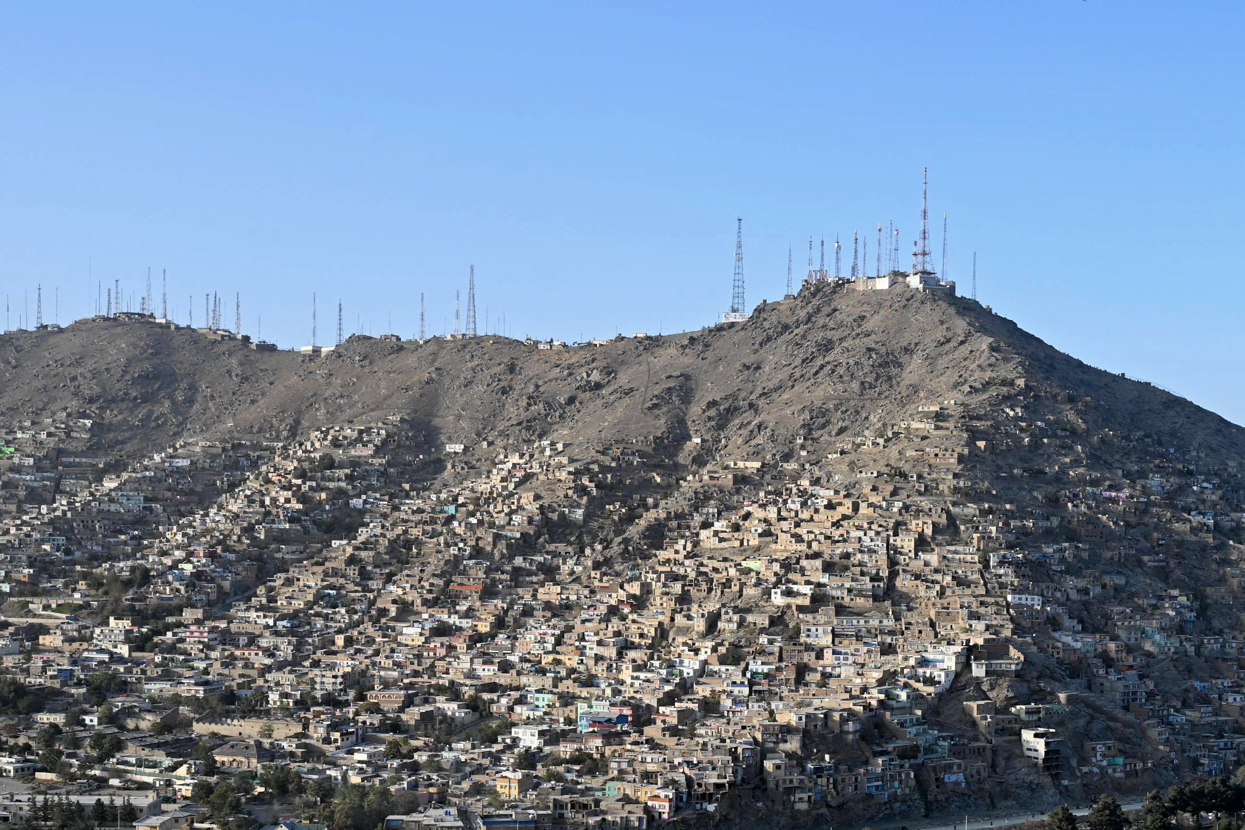 Telecommunications antennas on a hilltop in Kabul