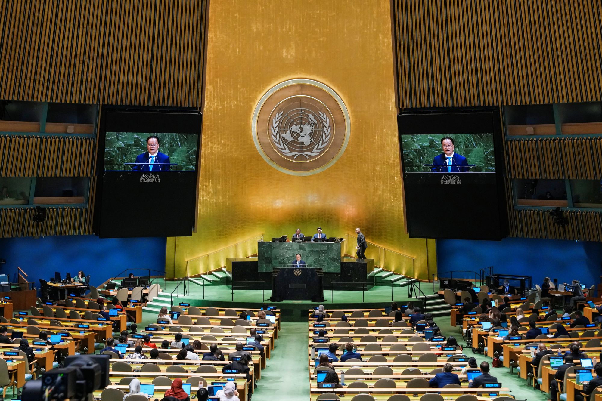 North Korea's vice minister for foreign affairs, Kim Son Gyong, addresses the 80th United Nations General Assembly at UN headquarters in New York City, US, 29 September 2025