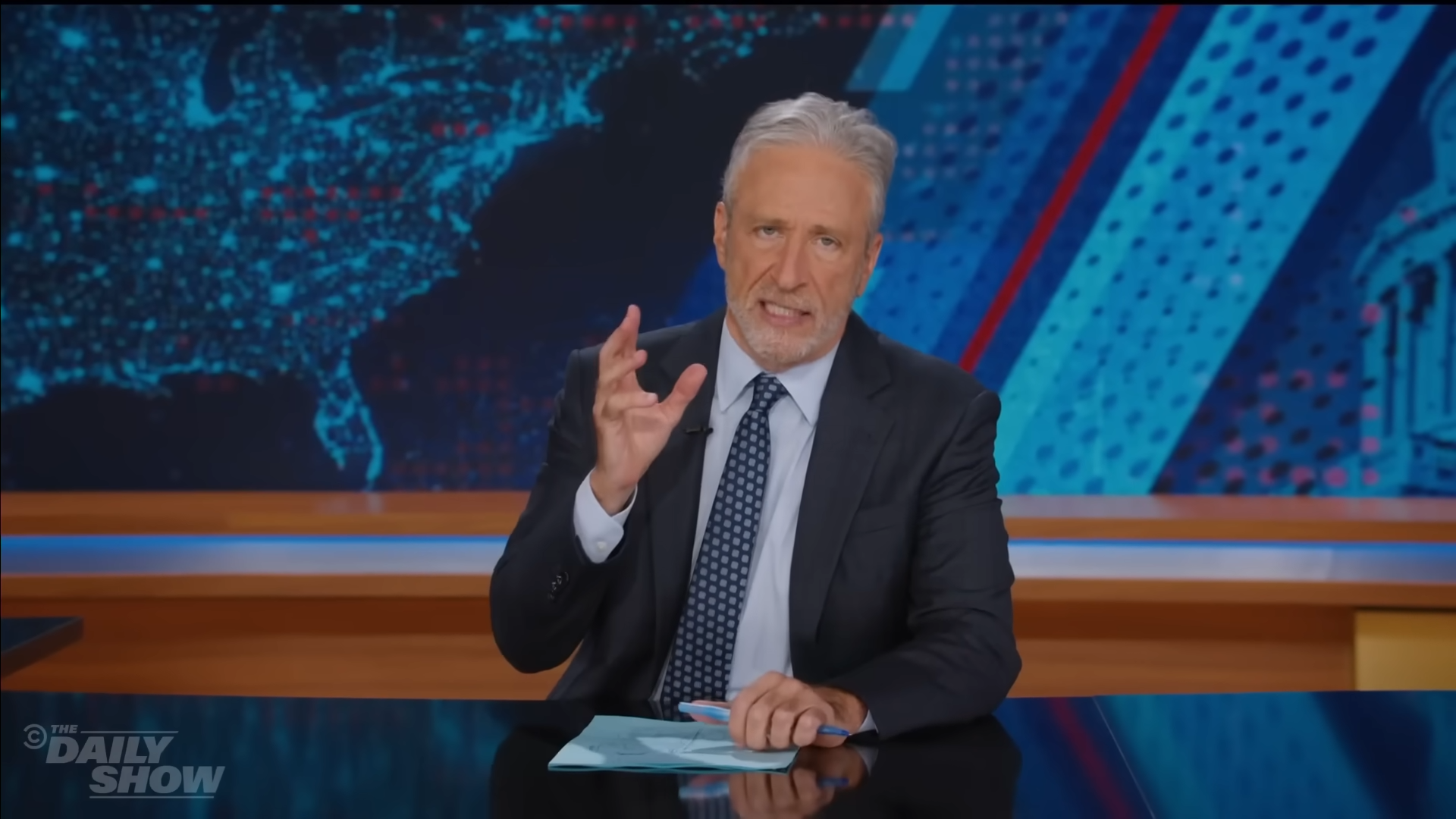 Jon Stewart has lashed out against the ‘left-right blame game’ surrounding mass shootings