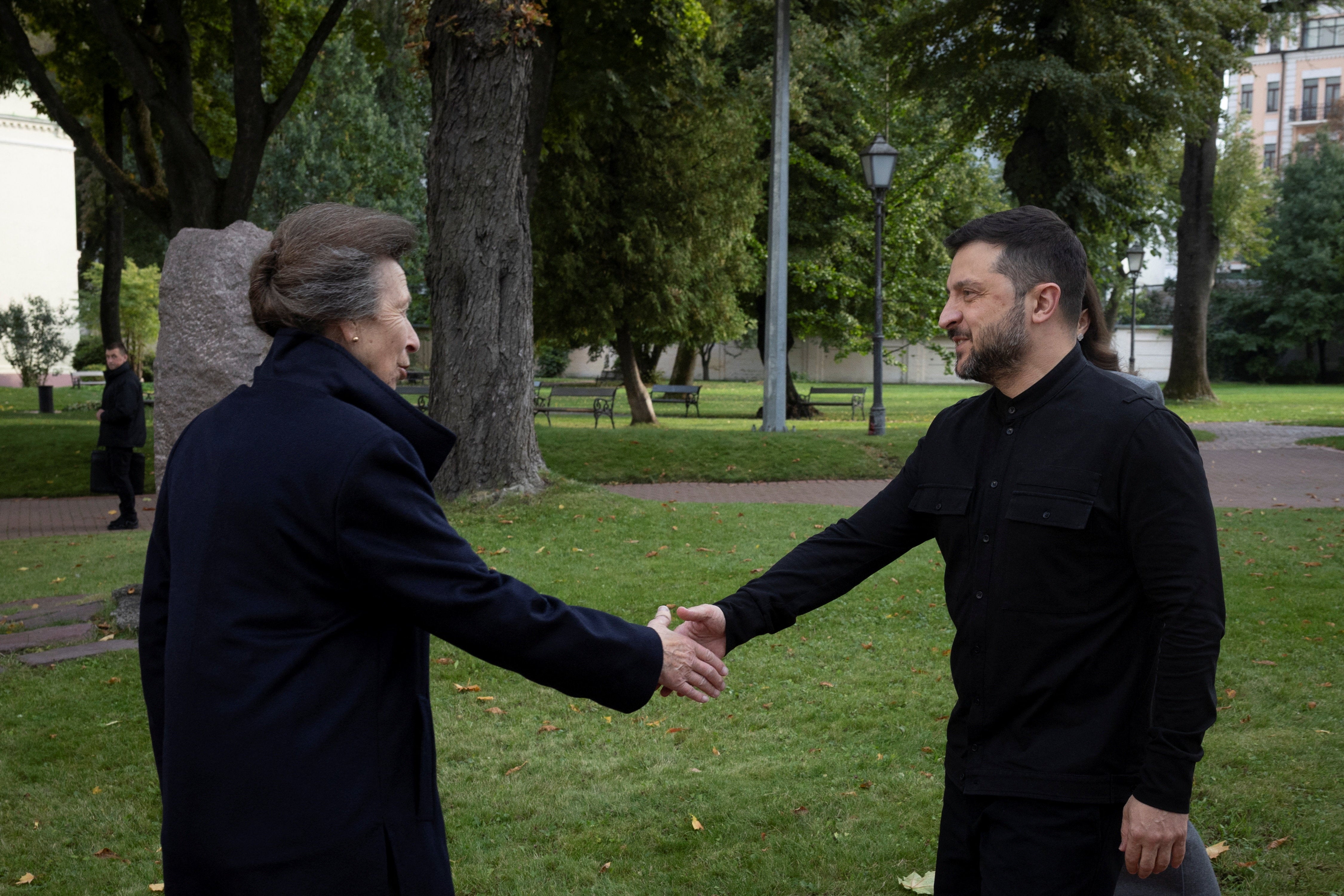 Anne’s visit came two days after a Russian aerial bombardment killed at least four people in Kyiv (Thomas Peter/PA)