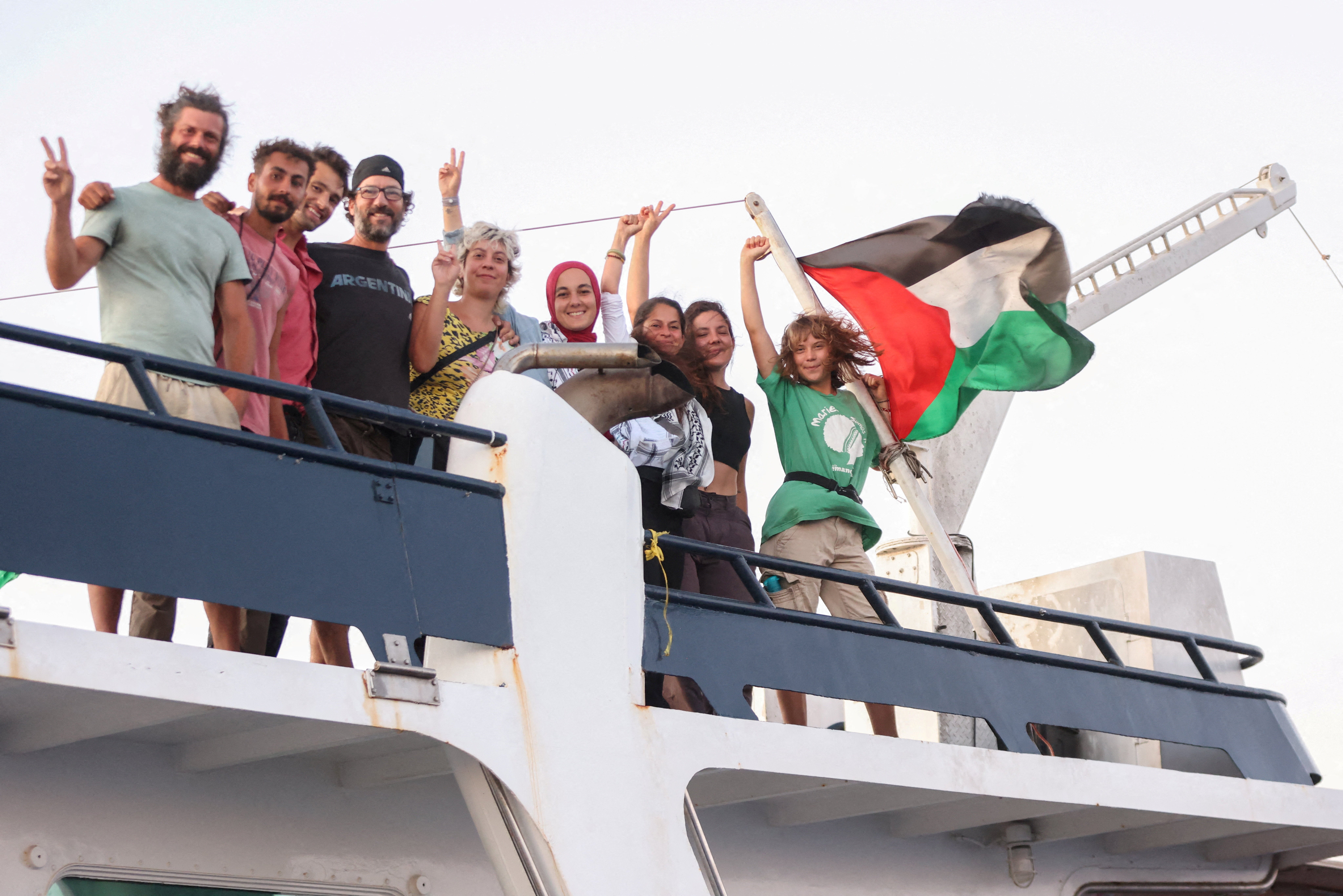 Greta Thunberg and other crew members on their aid ship near Crete last month