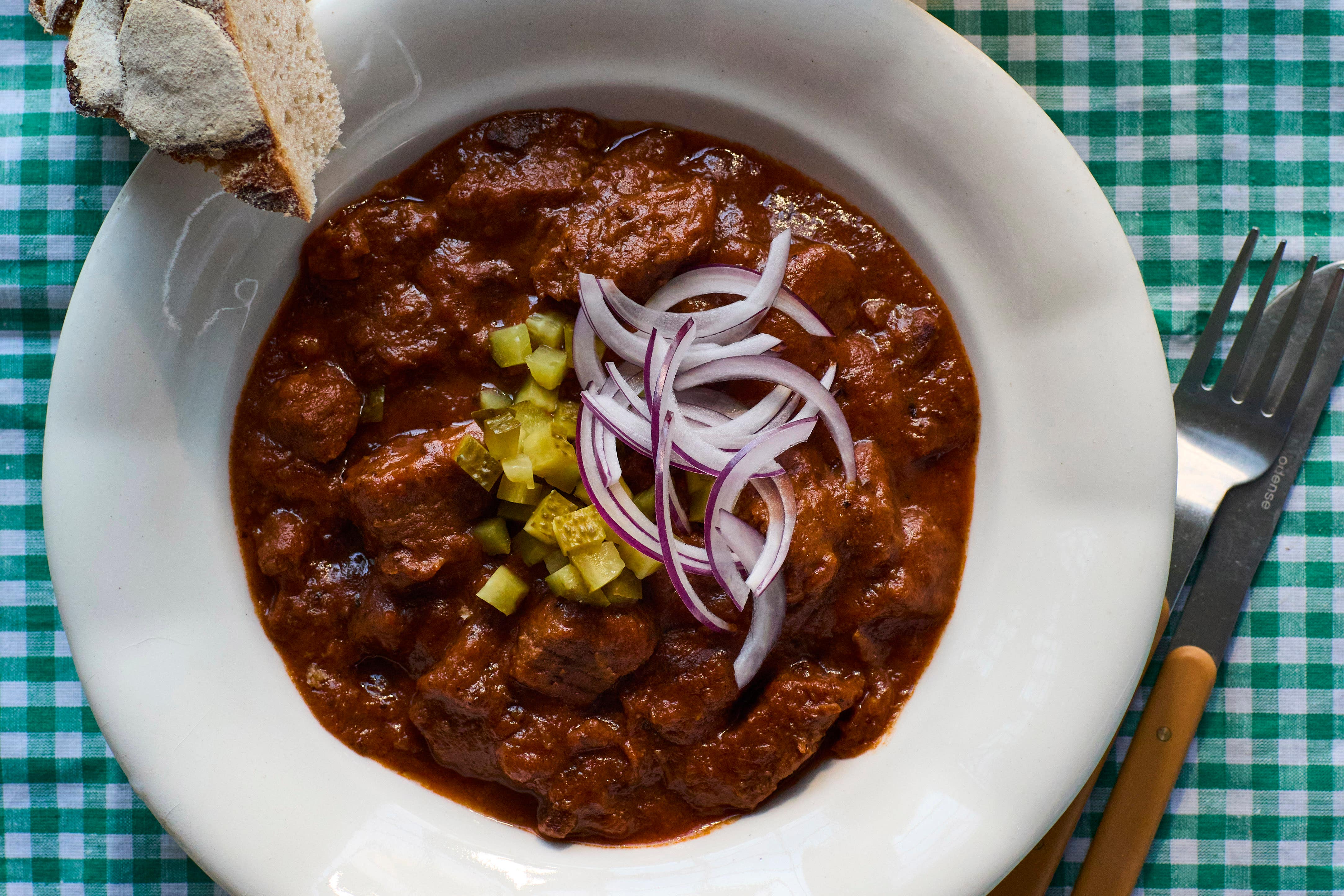 Slow-cooked beef goulash – rich, smoky and perfect for soaking up with dumplings or crusty bread