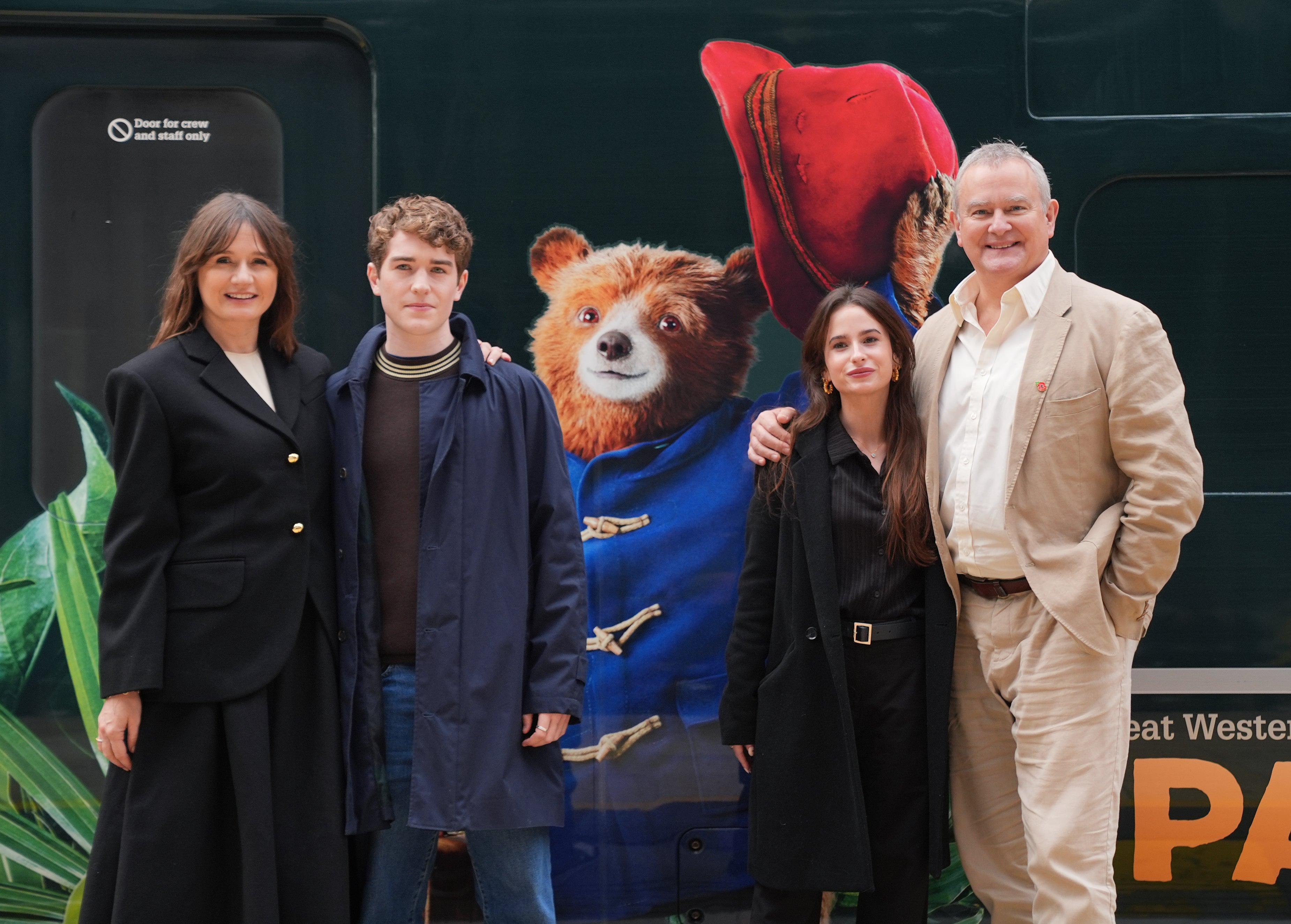 Bonneville with ‘Paddington’ castmates (left to right) Emily Mortimer, Samuel Joslin and Madeleine Harris