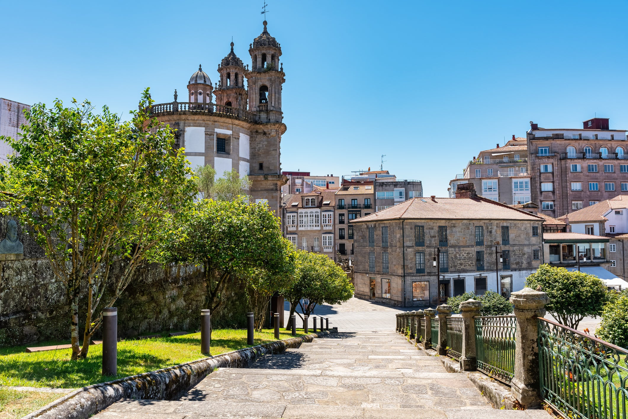 Cars have been banned from the center of Pontevedra since 1999. Pictured is the Church of the Pilgrim Virgin