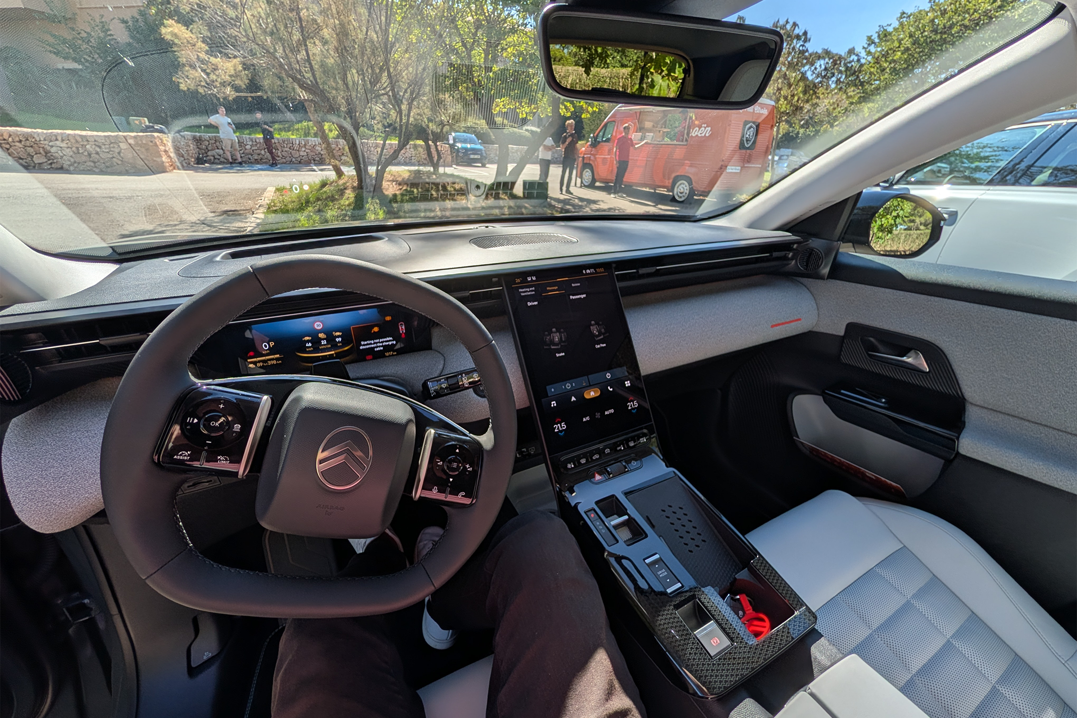 The fabric-lined dash hosts a new 13in ‘cascade’ touchscreen featuring an unfussy interface