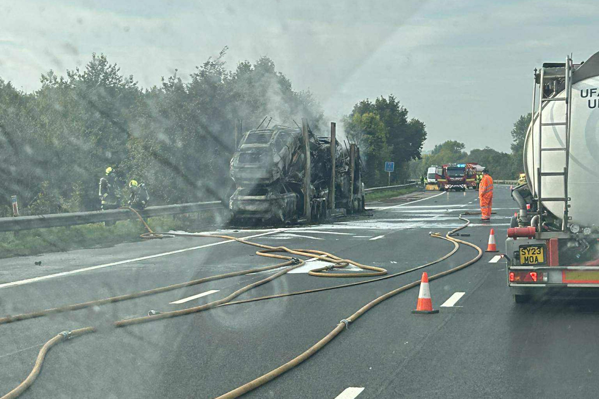 A lorry carrying multiple electric vehicles caught ablaze