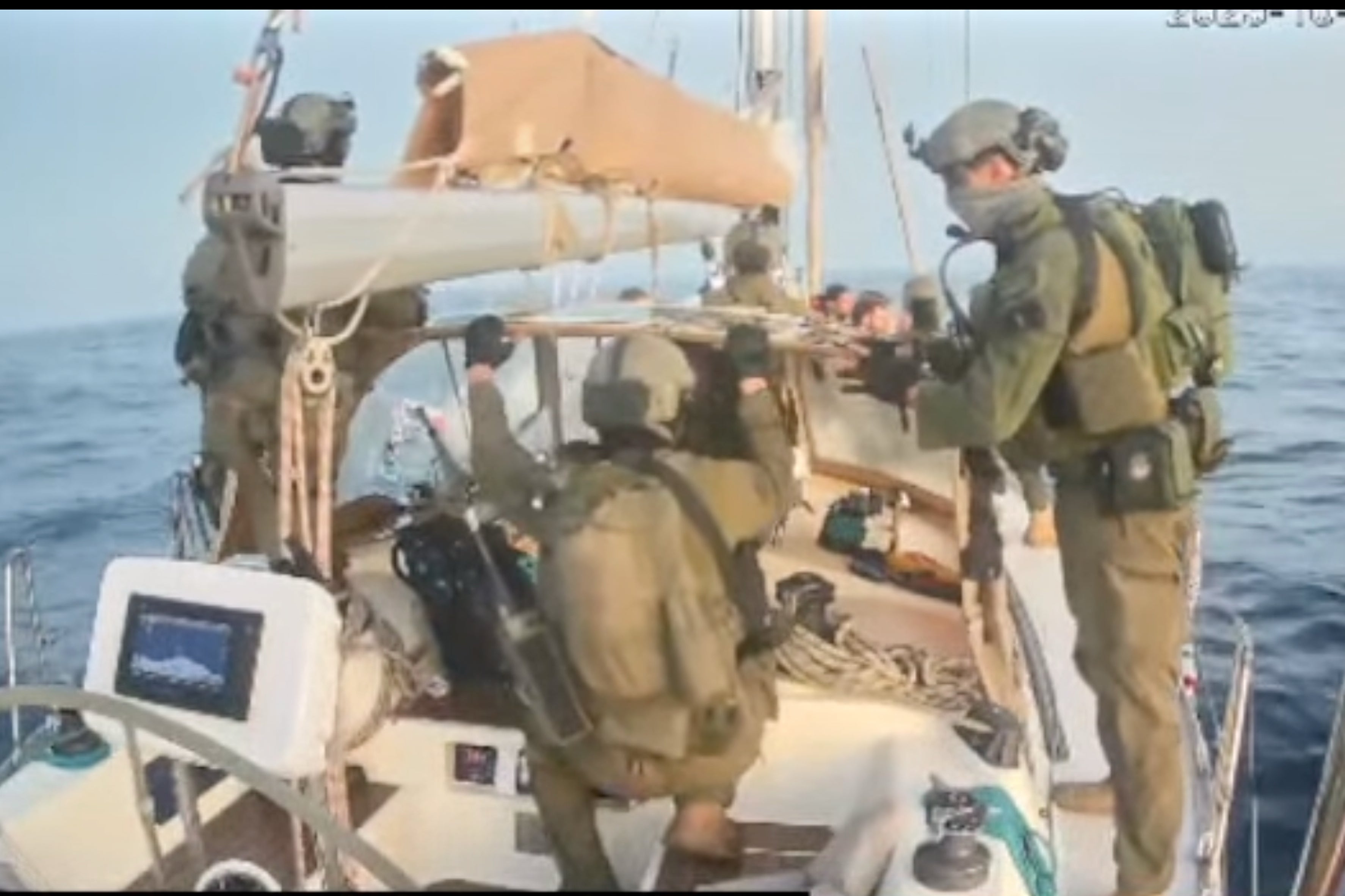 A video released by the Global Sumud Flotilla shows Israeli navy soldiers aboard one of the vessels
