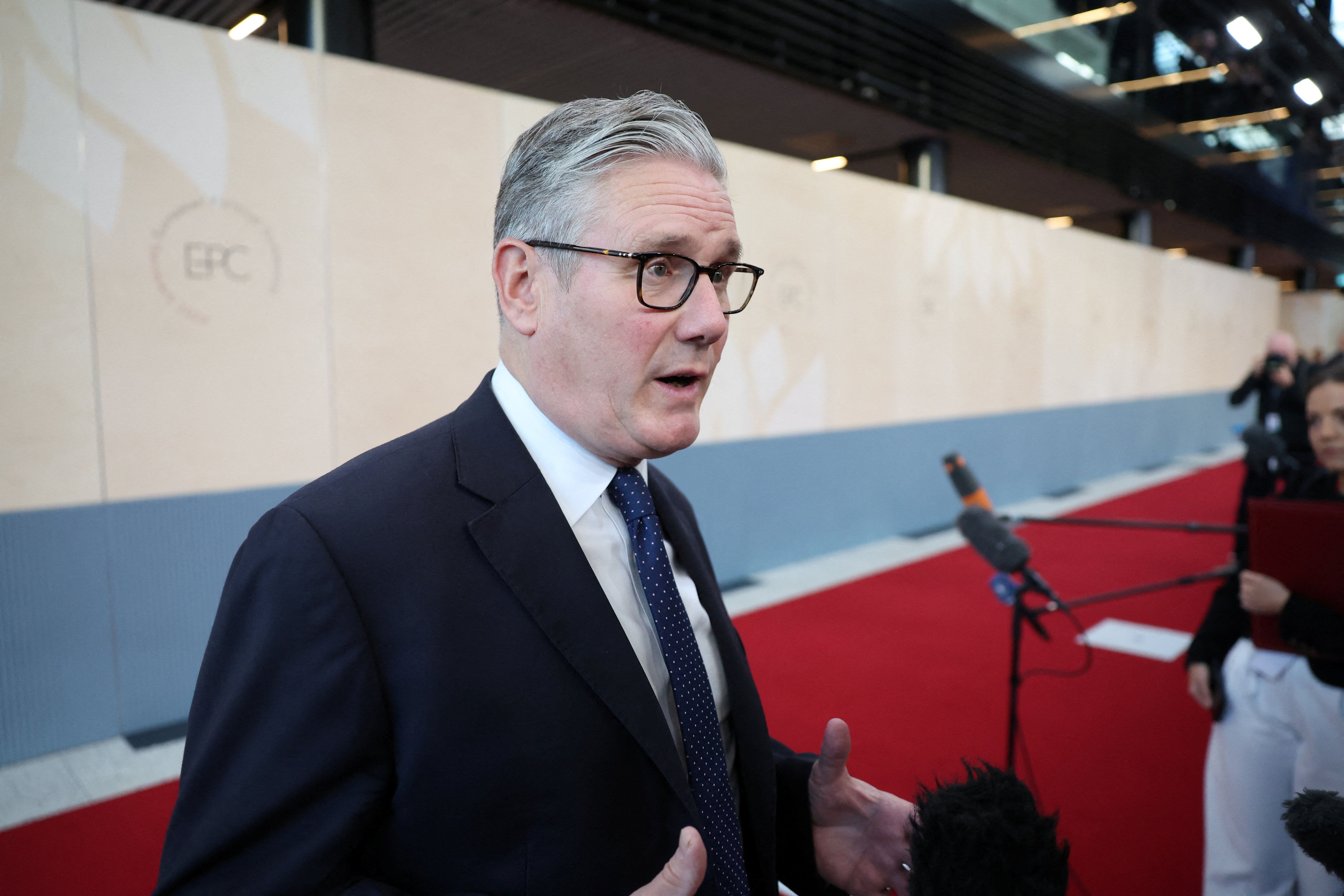Prime Minister Sir Keir Starmer spoke to members of the media as he arrived at the European Political Community summit, in Copenhagen (Suzanne Plunkett/PA)
