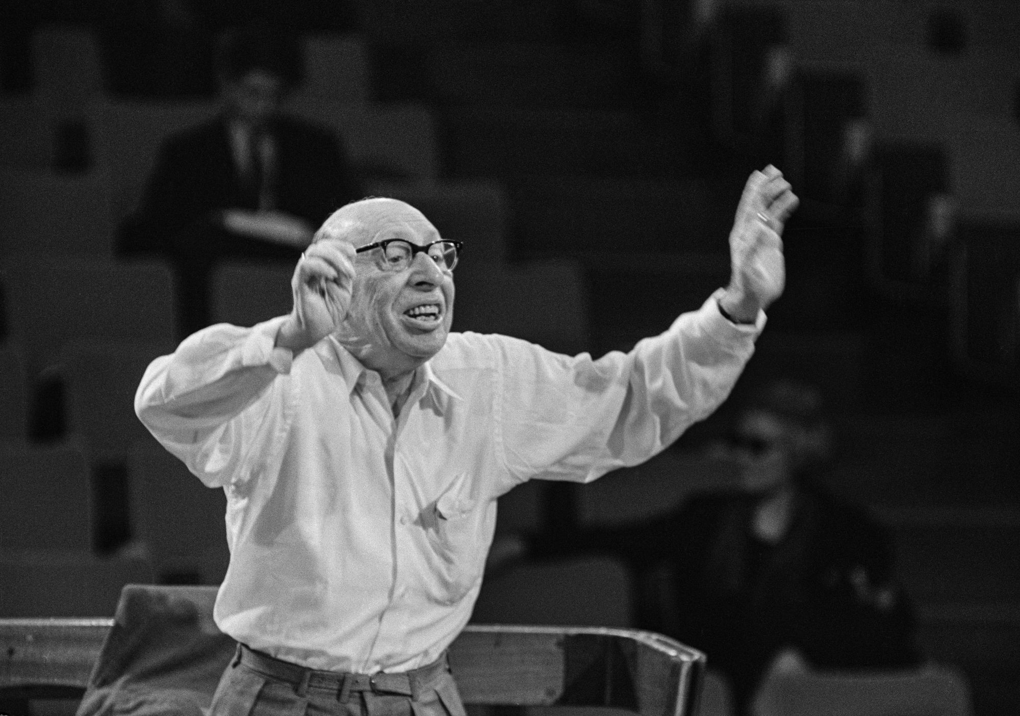 Igor Stravinsky conducts the New Philharmonia Orchestra at the Royal Festival Hall, London in 1965