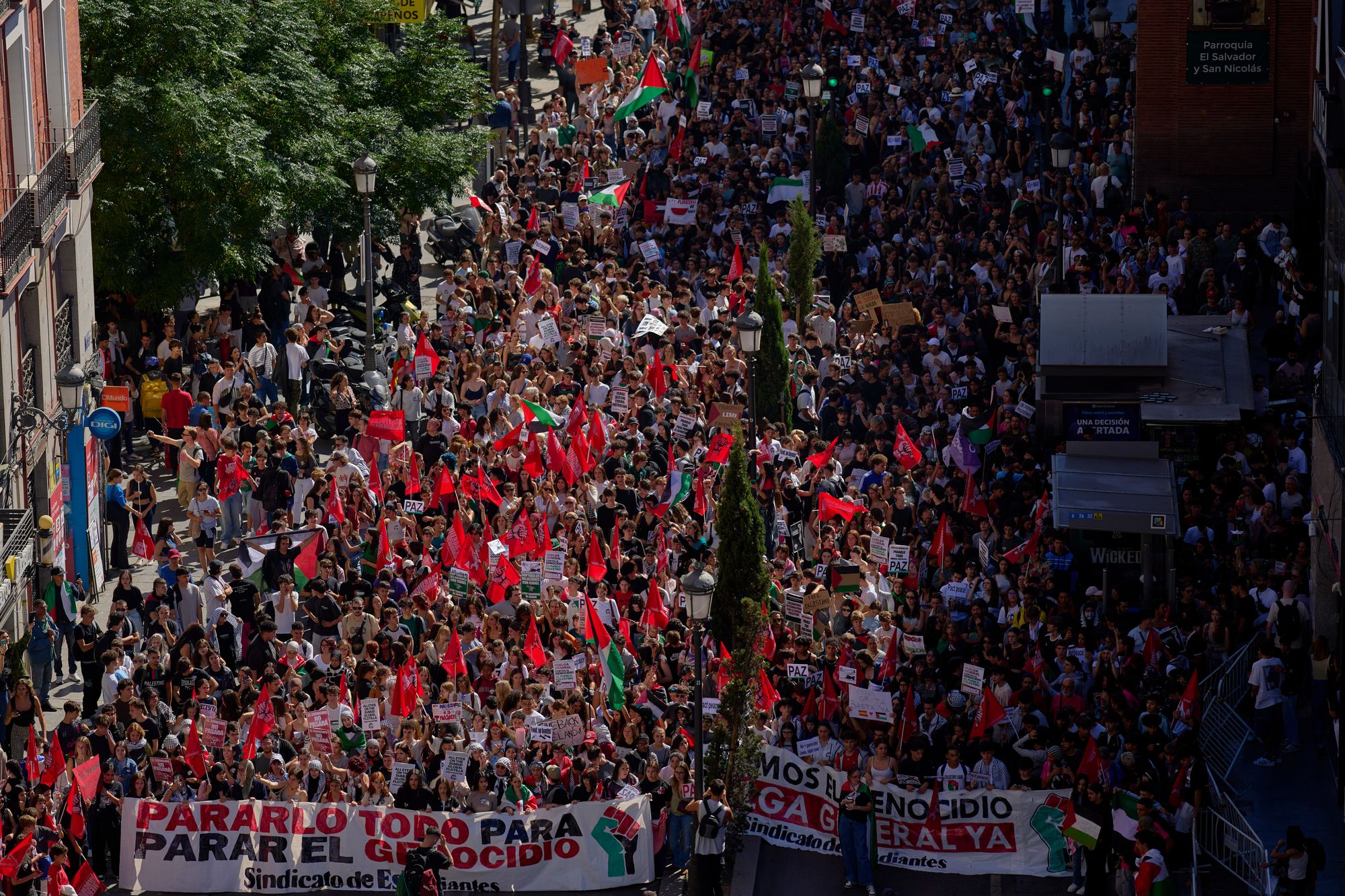 Students at a pro-Palestinian demonstration in Madrid