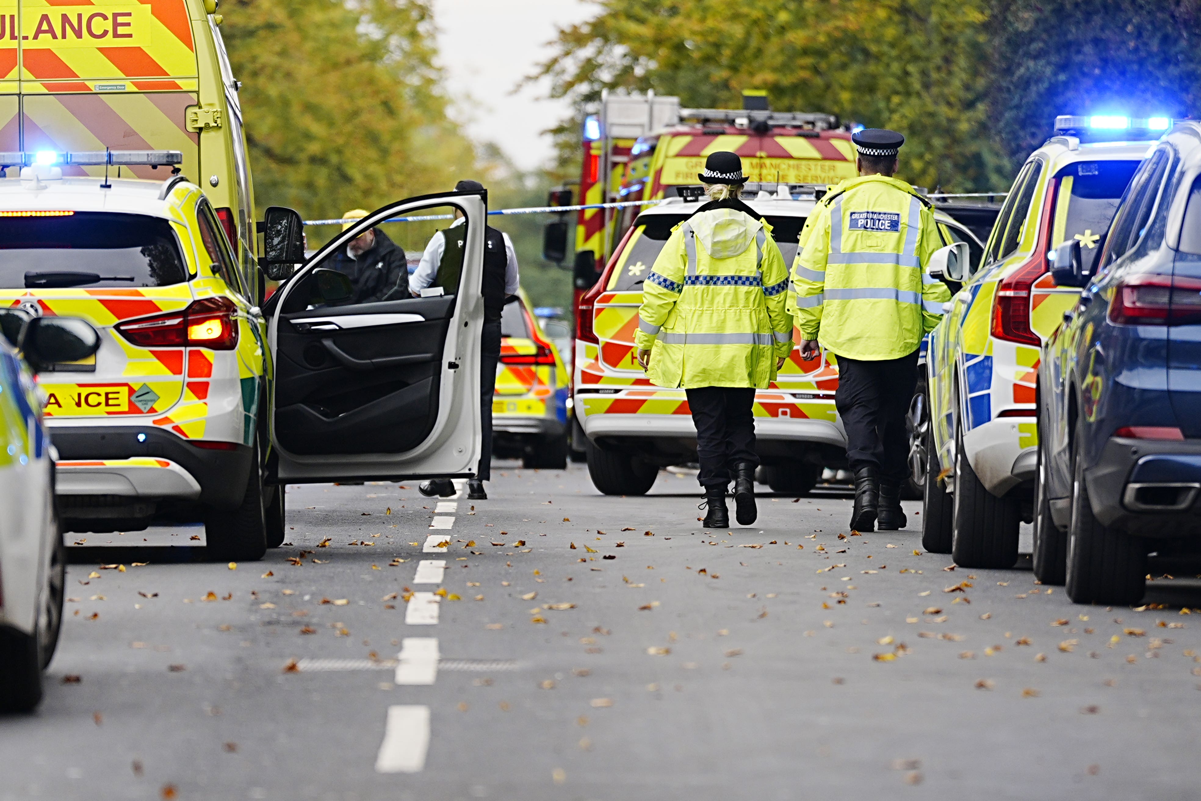 Emergency services at the scene of an incident at Heaton Park Hebrew Congregation synagogue in Crumpsall, Manchester (Peter Byrne/PA)